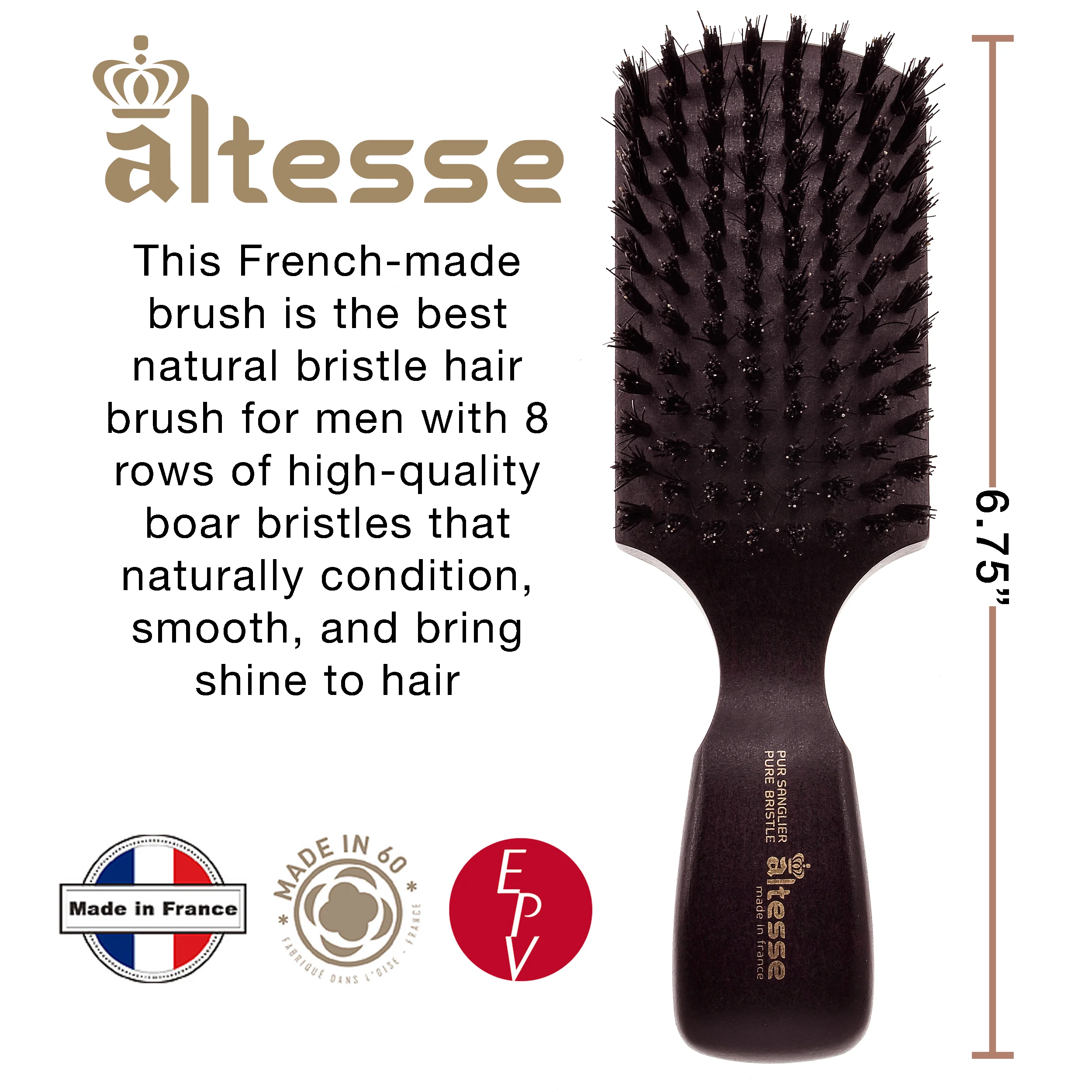 Boar Bristle Hair, Beard, and Mustache Club Brush - Image 4