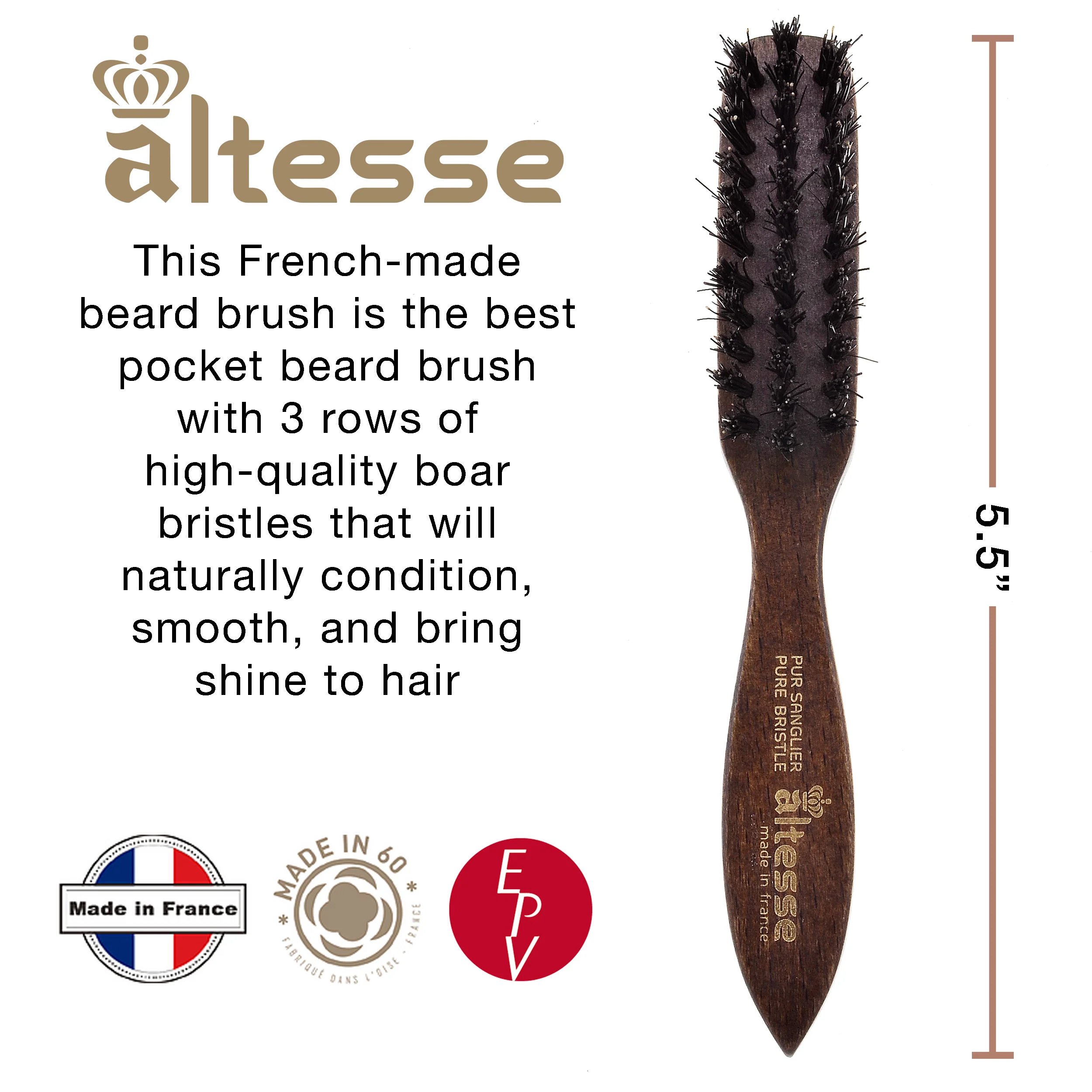 Boar Bristle Pocket Beard and Mustache Brush (5.5") - Image 4
