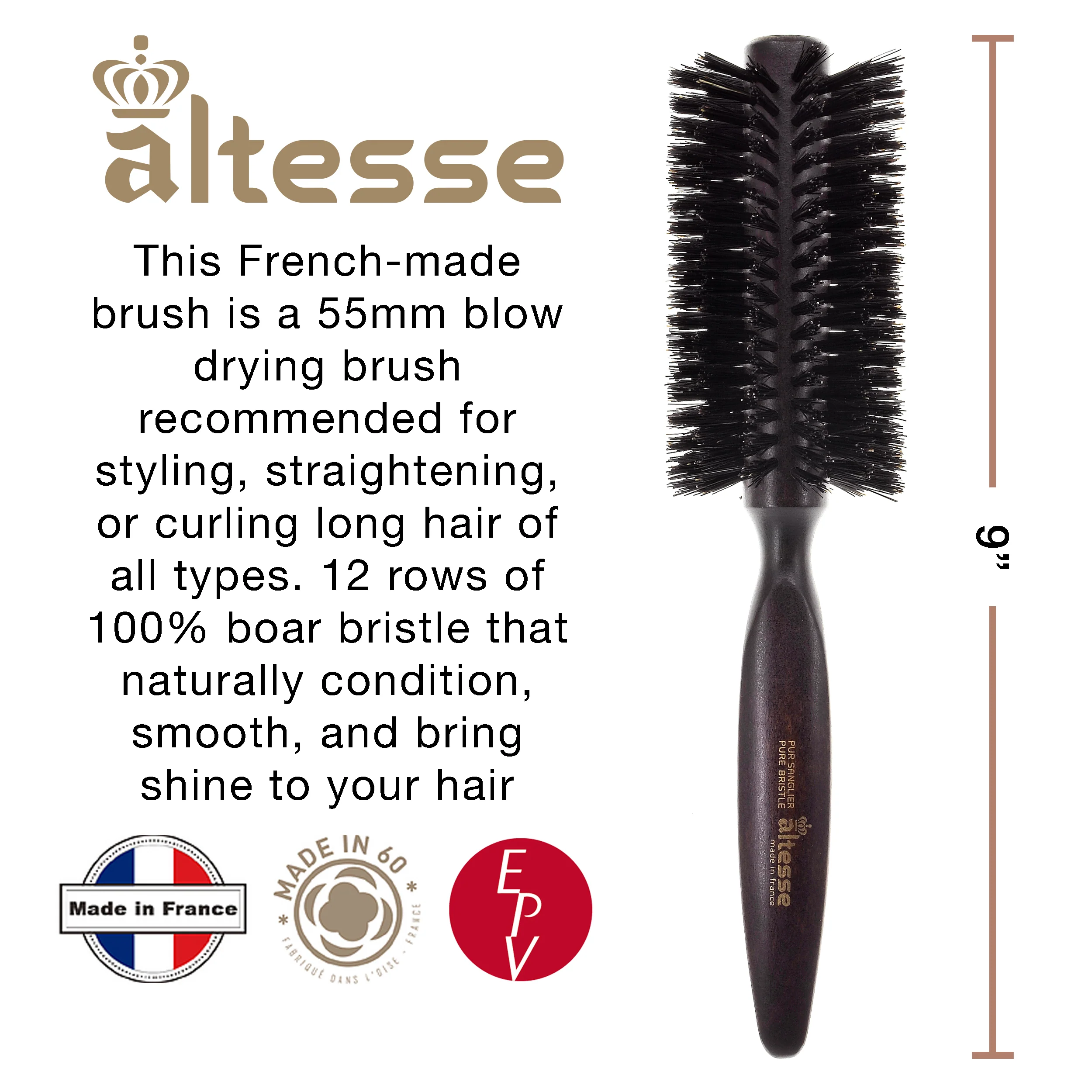 Boar Bristle Round Brush Handmade in France - Image 14