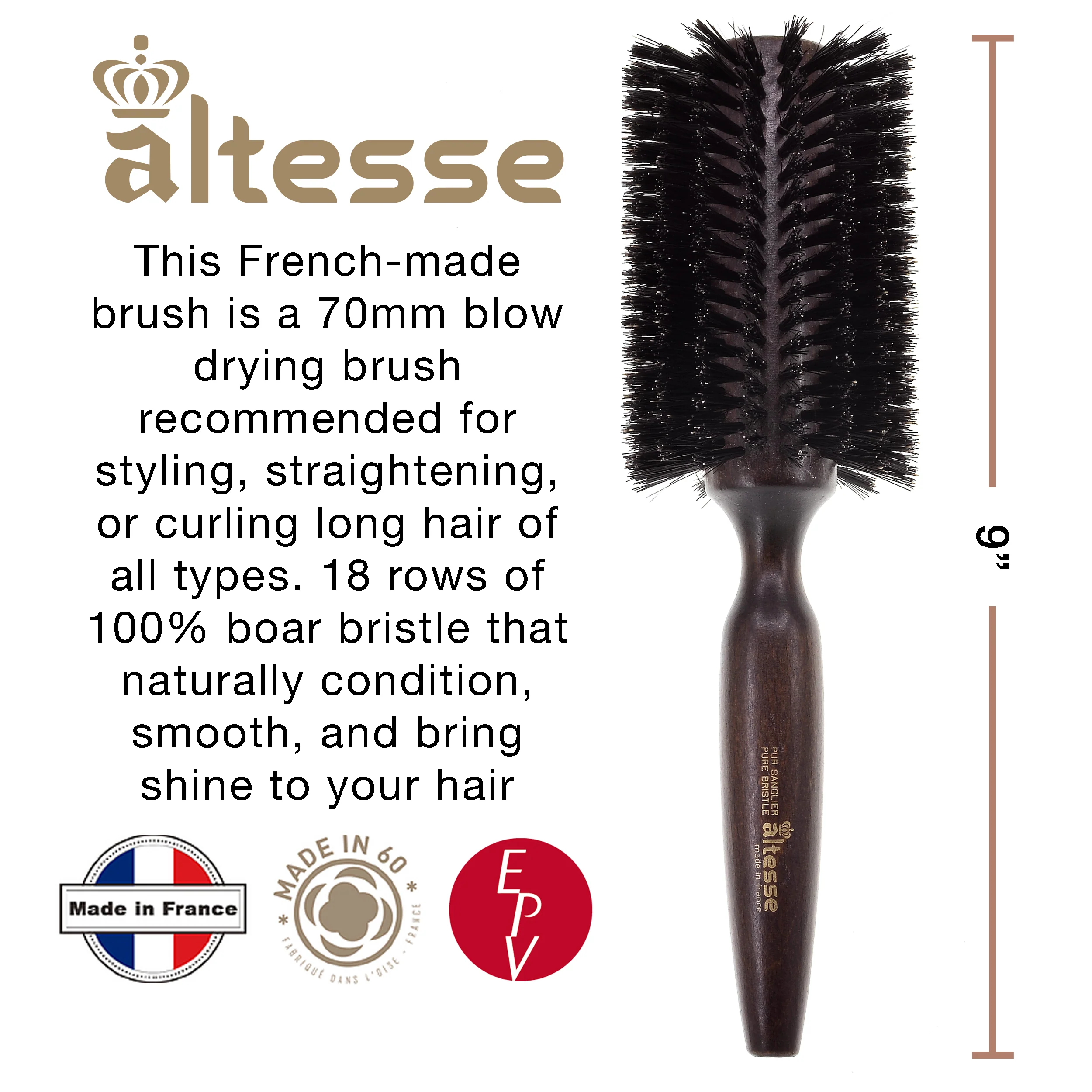 Boar Bristle Round Brush Handmade in France - Image 20