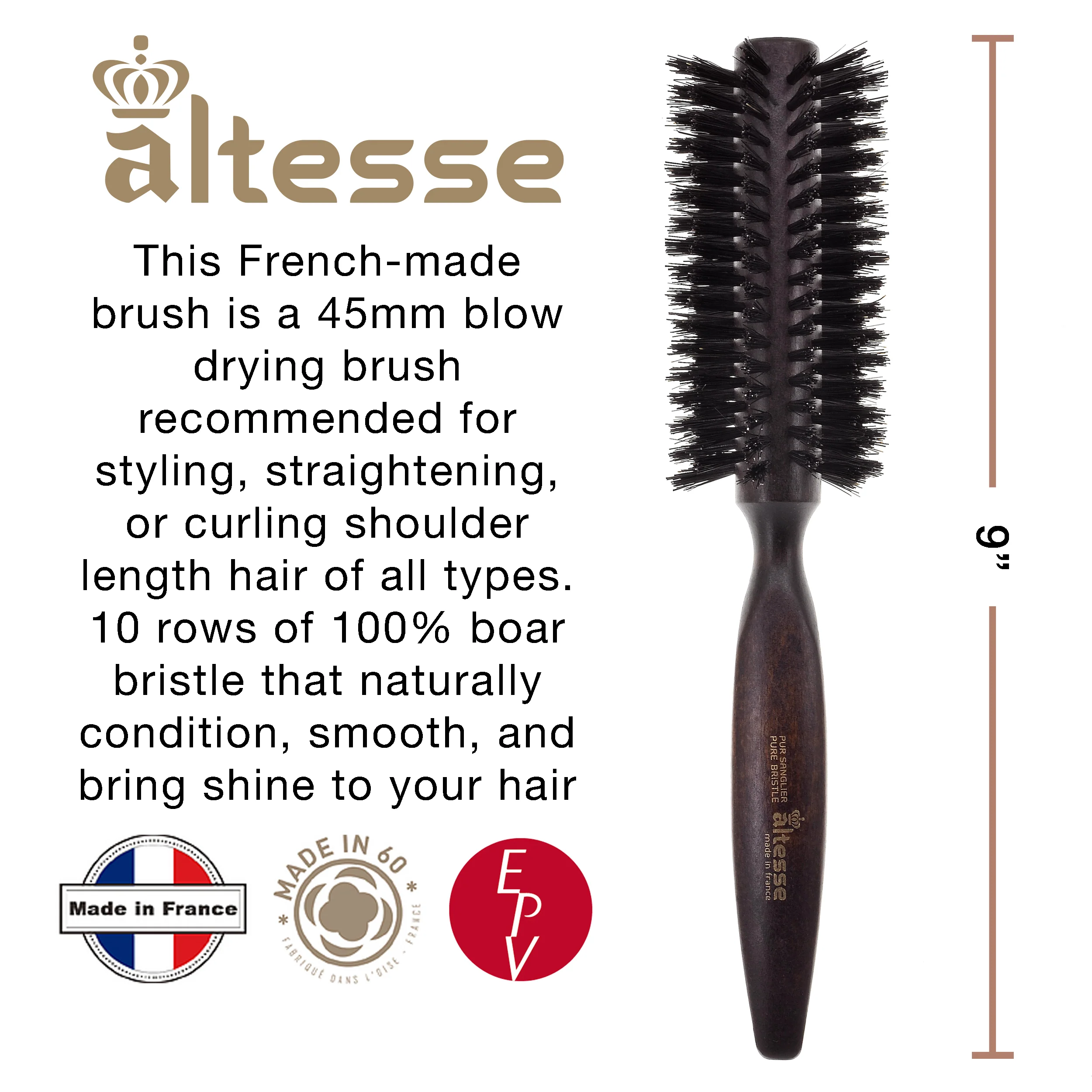 Boar Bristle Round Brush Handmade in France - Image 8
