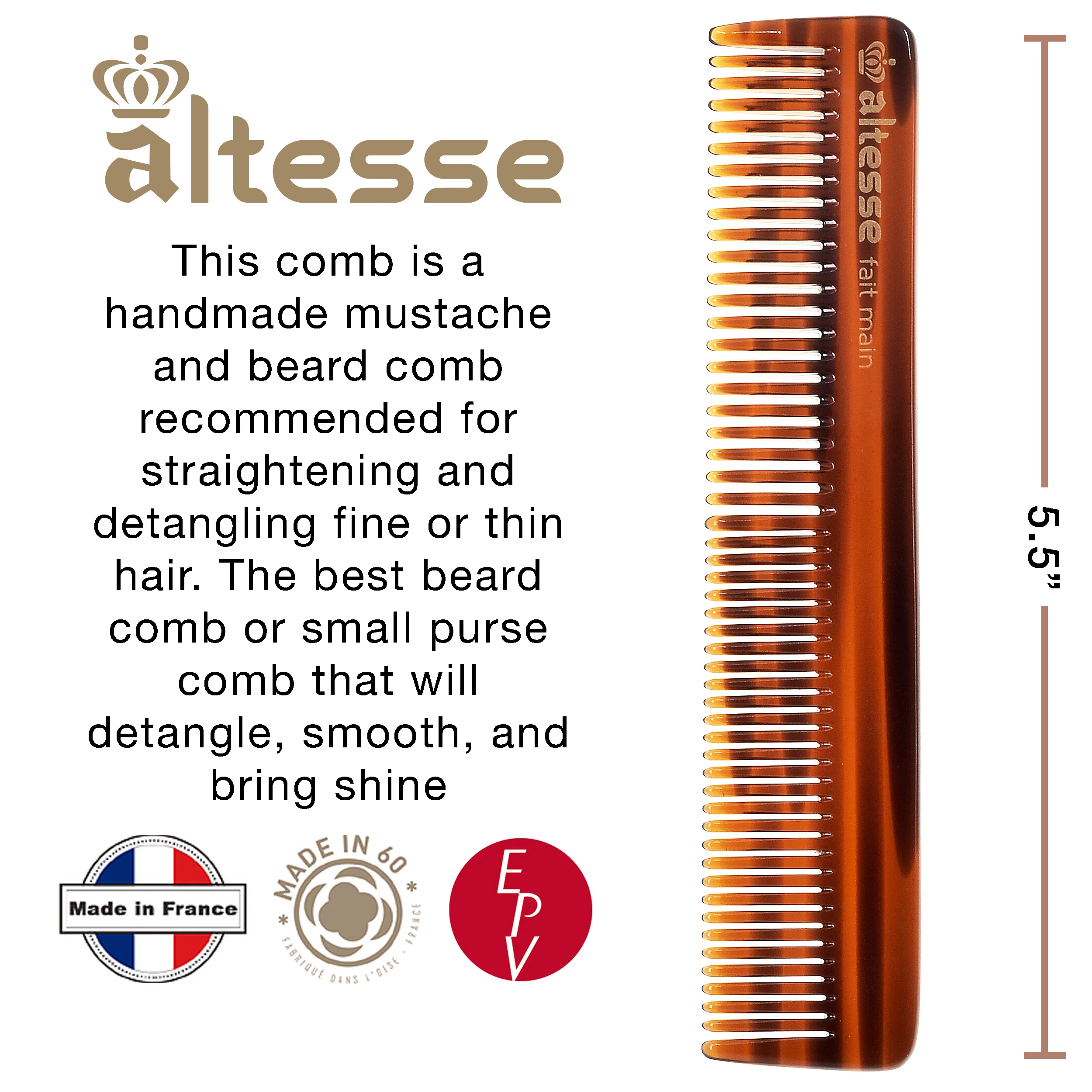 Fine Tooth Tortoiseshell Pocket Styling Comb (5.5") - Image 2