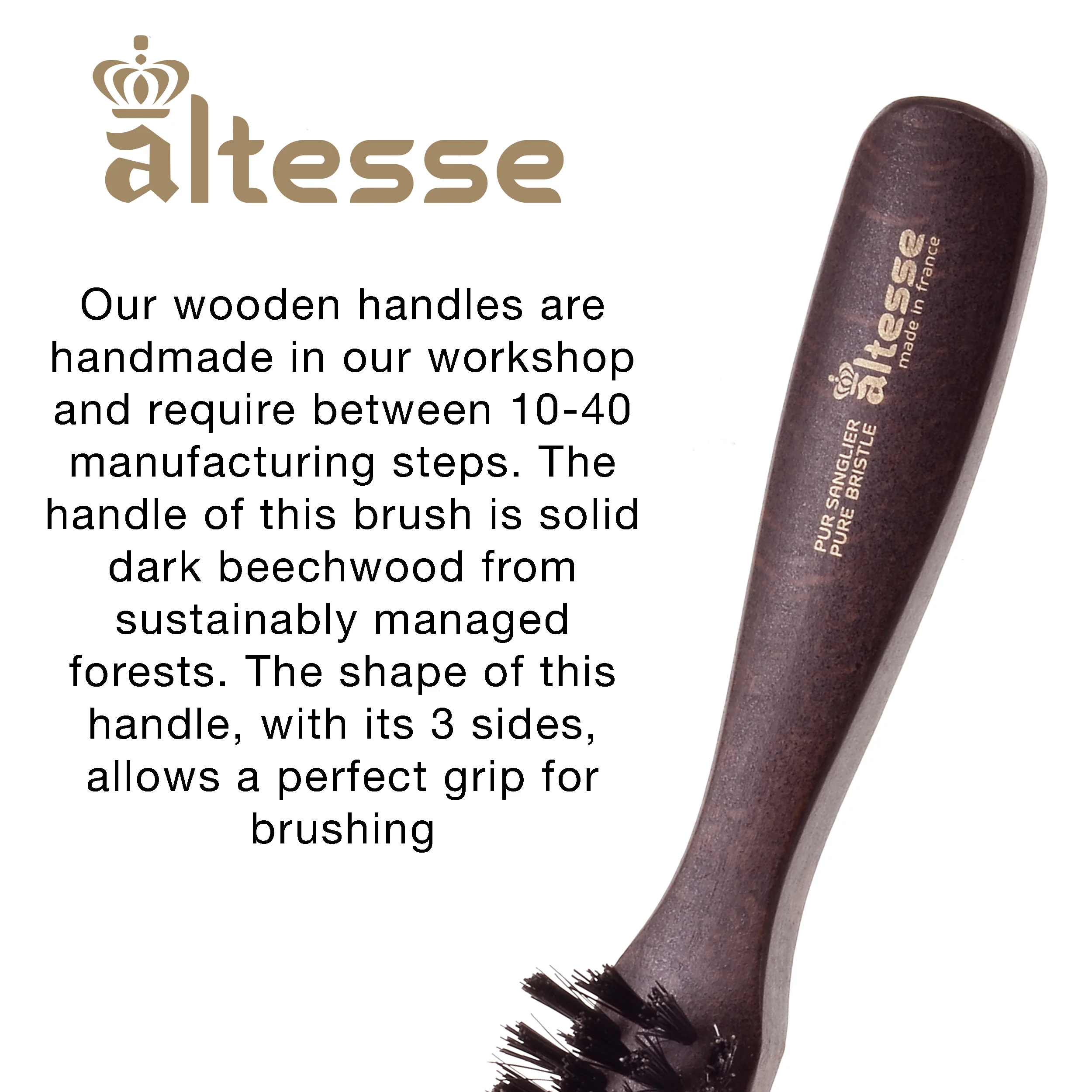 Narrow Natural Bristle Beechwood Hair Brush - Image 4