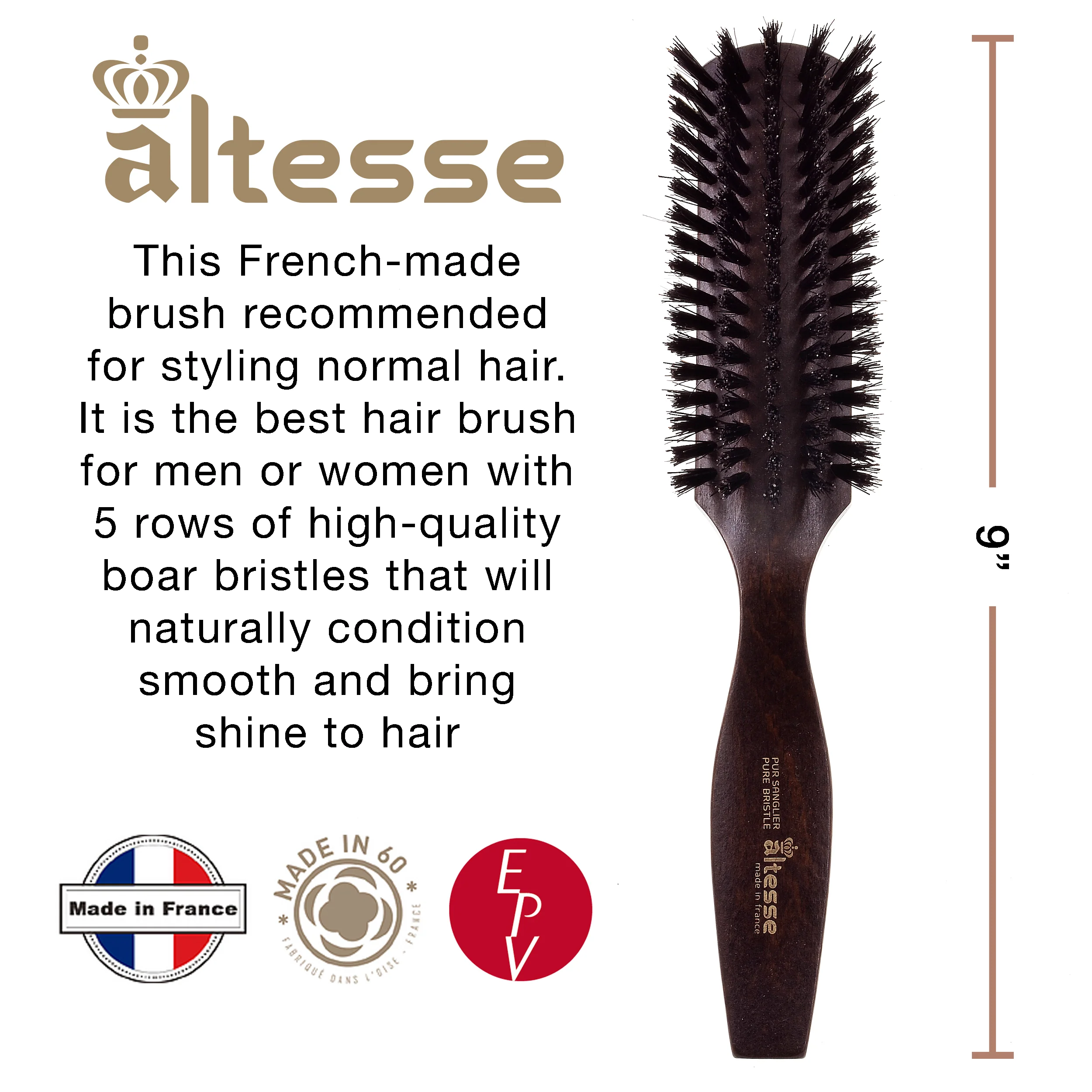 Narrow Natural Bristle Beechwood Hair Brush - Image 7