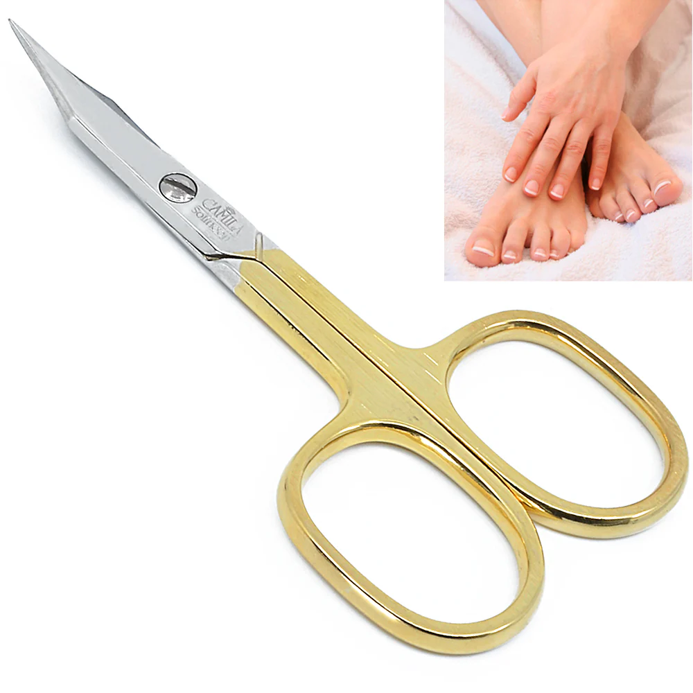 3.5" Gold Plated Curved Blade Tip Nail Scissors