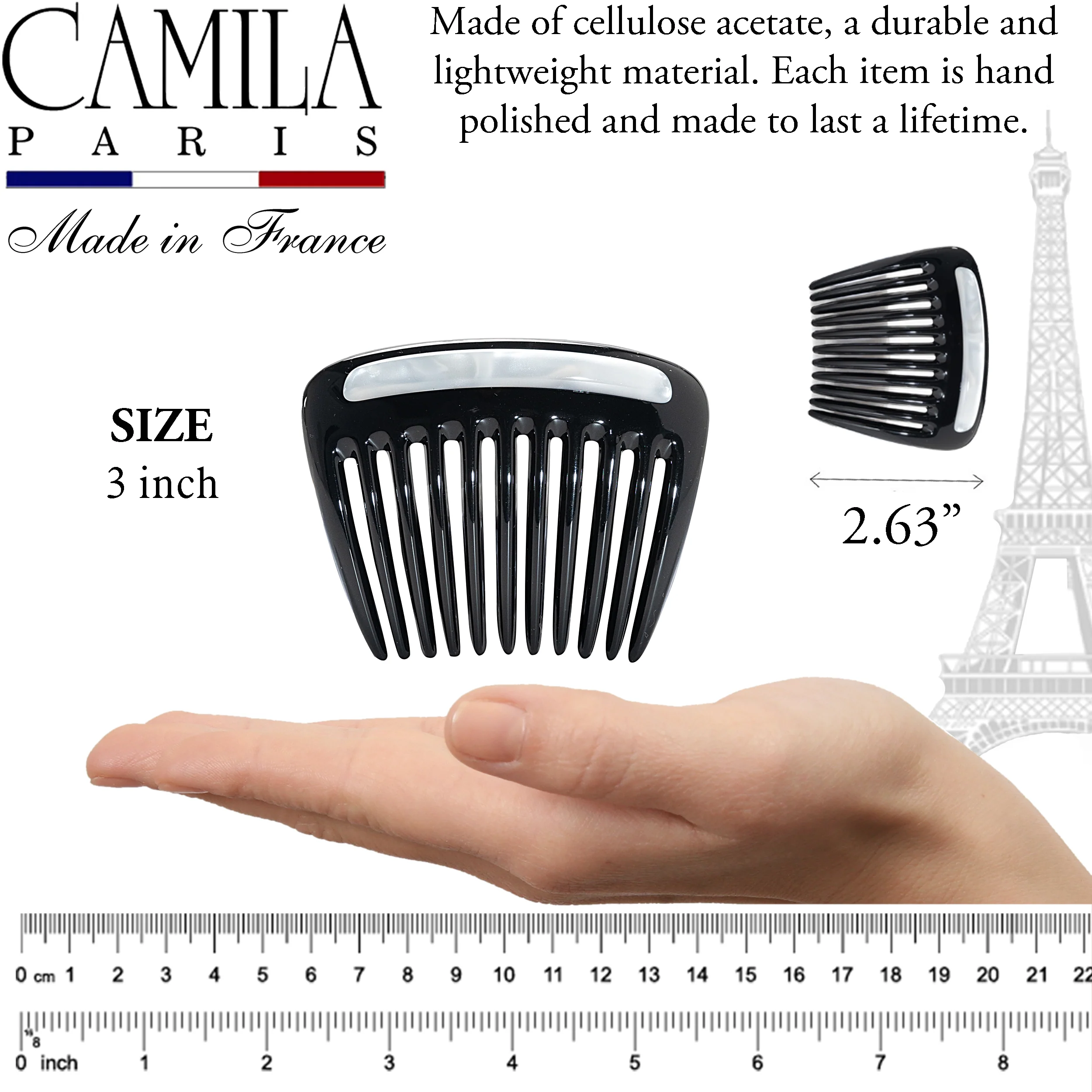 Charlotte Small Decorative Hair Side Comb Made in France - Image 15
