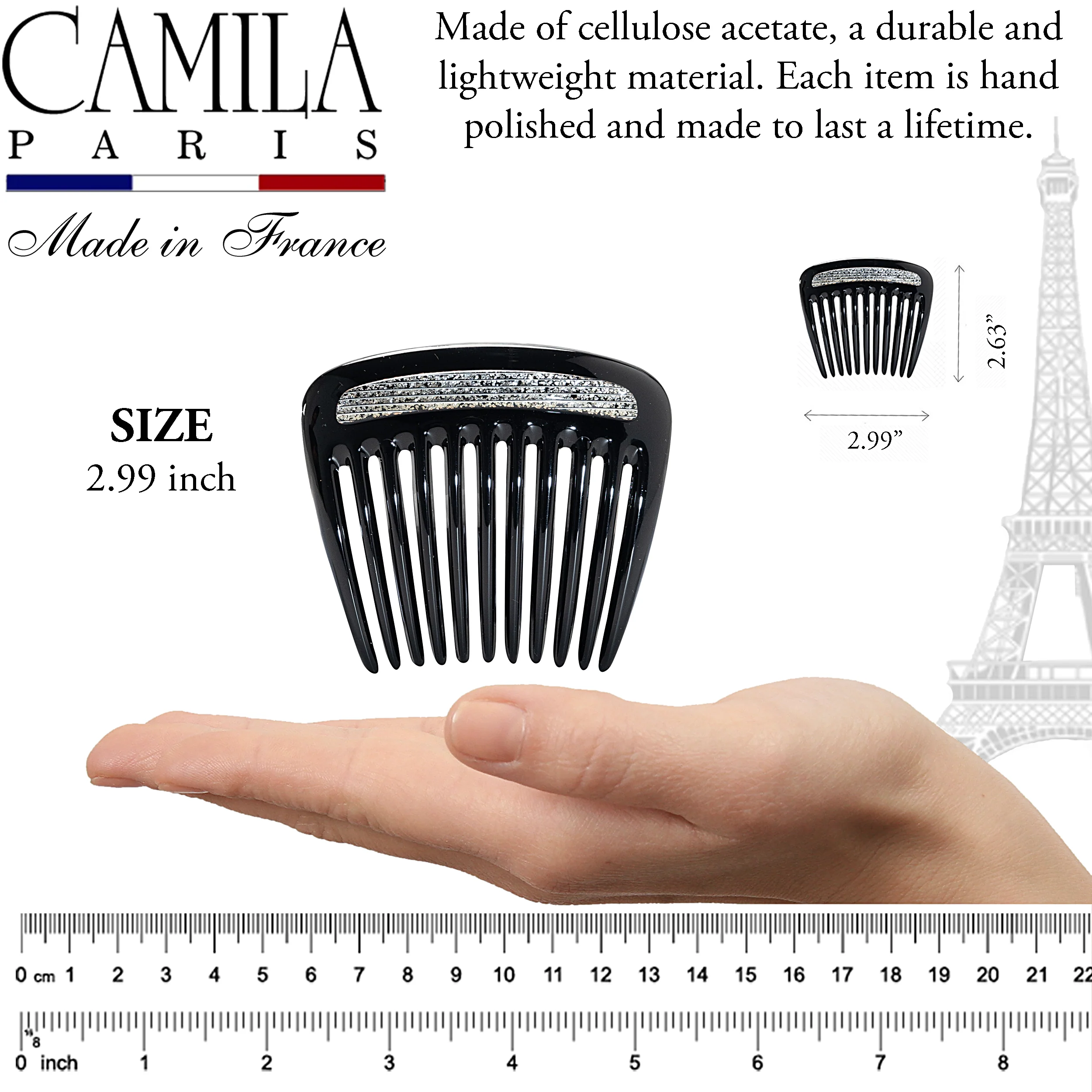 Charlotte Small Decorative Hair Side Comb Made in France - Image 20