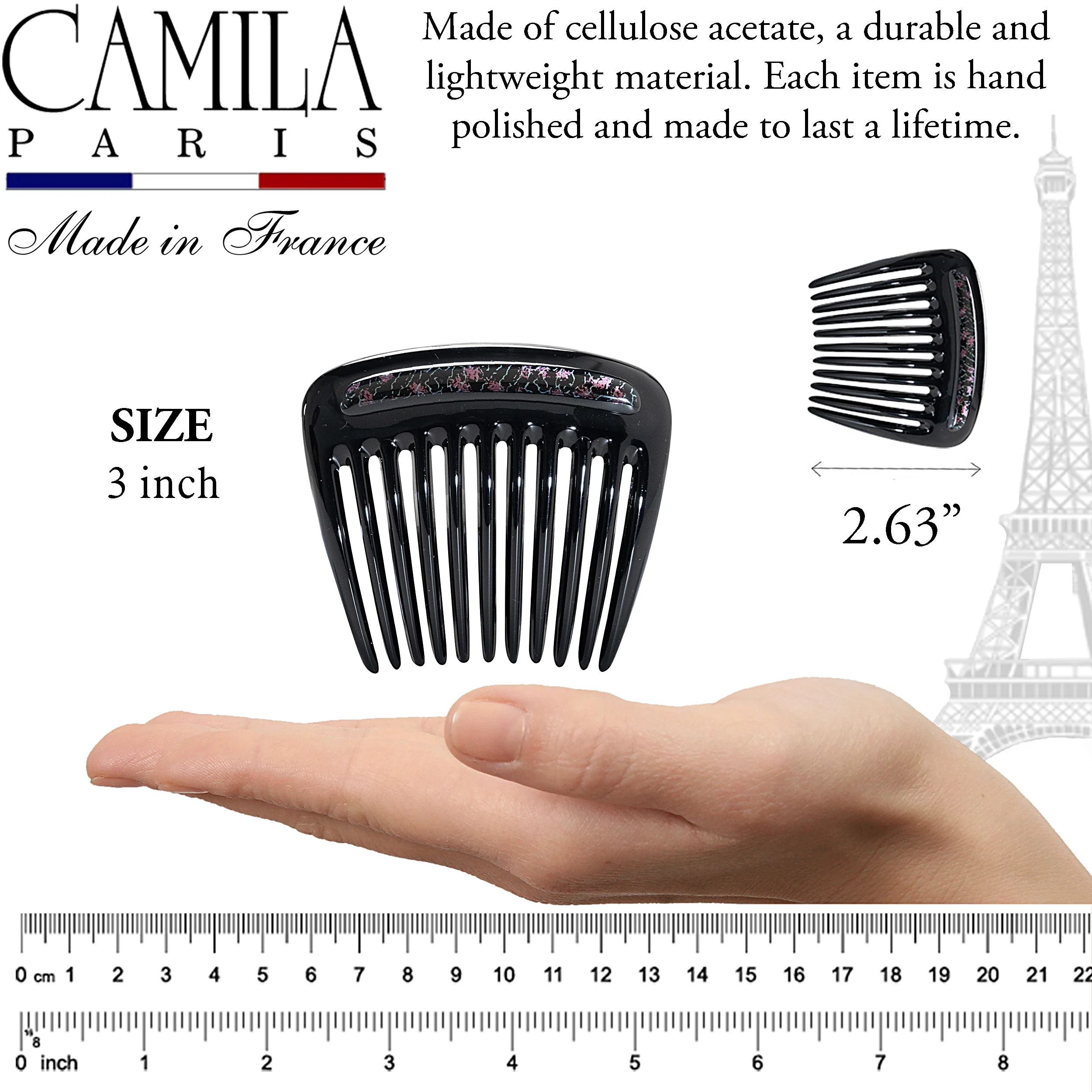 Charlotte Small Decorative Hair Side Comb Made in France - Image 25