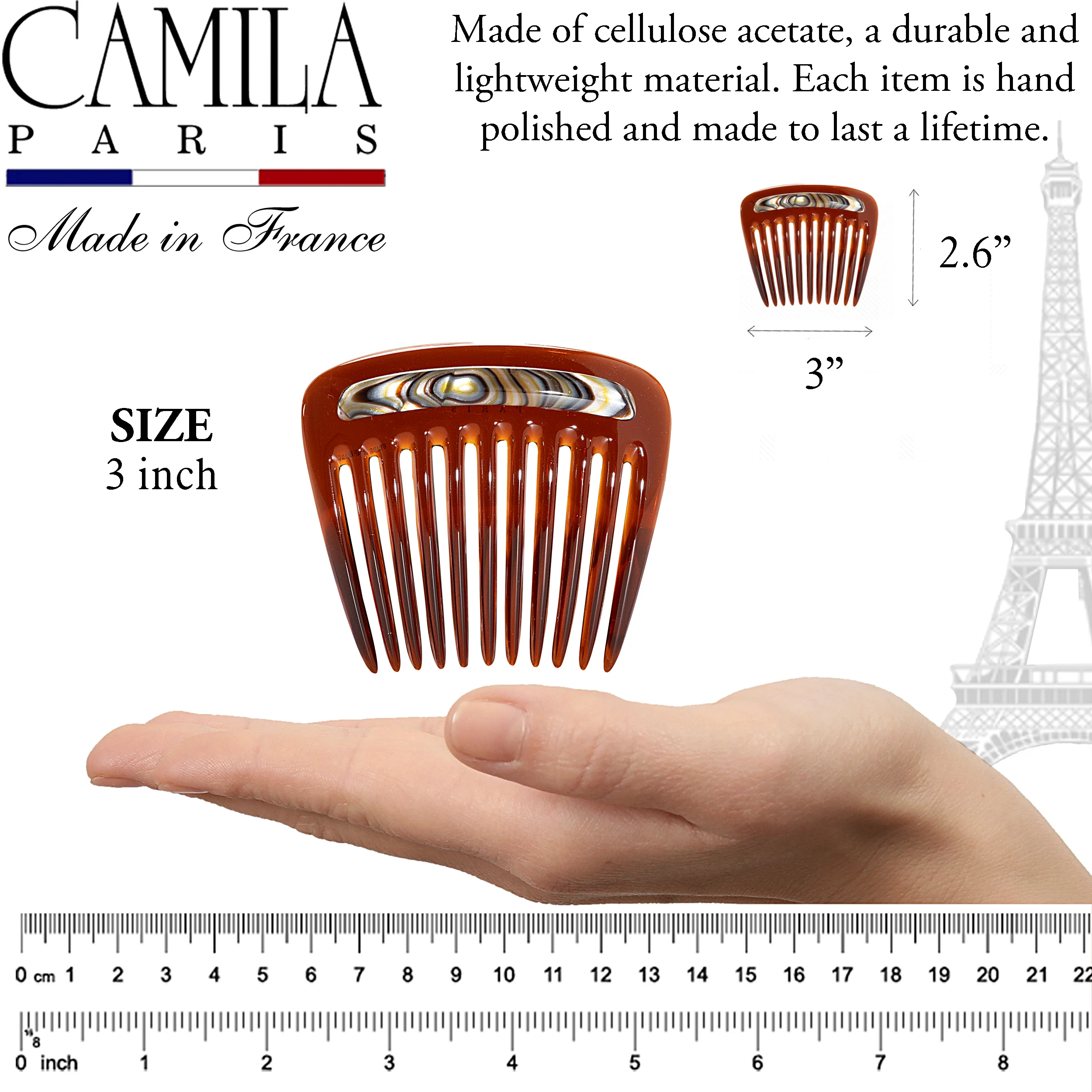 Charlotte Small Decorative Hair Side Comb Made in France - Image 3