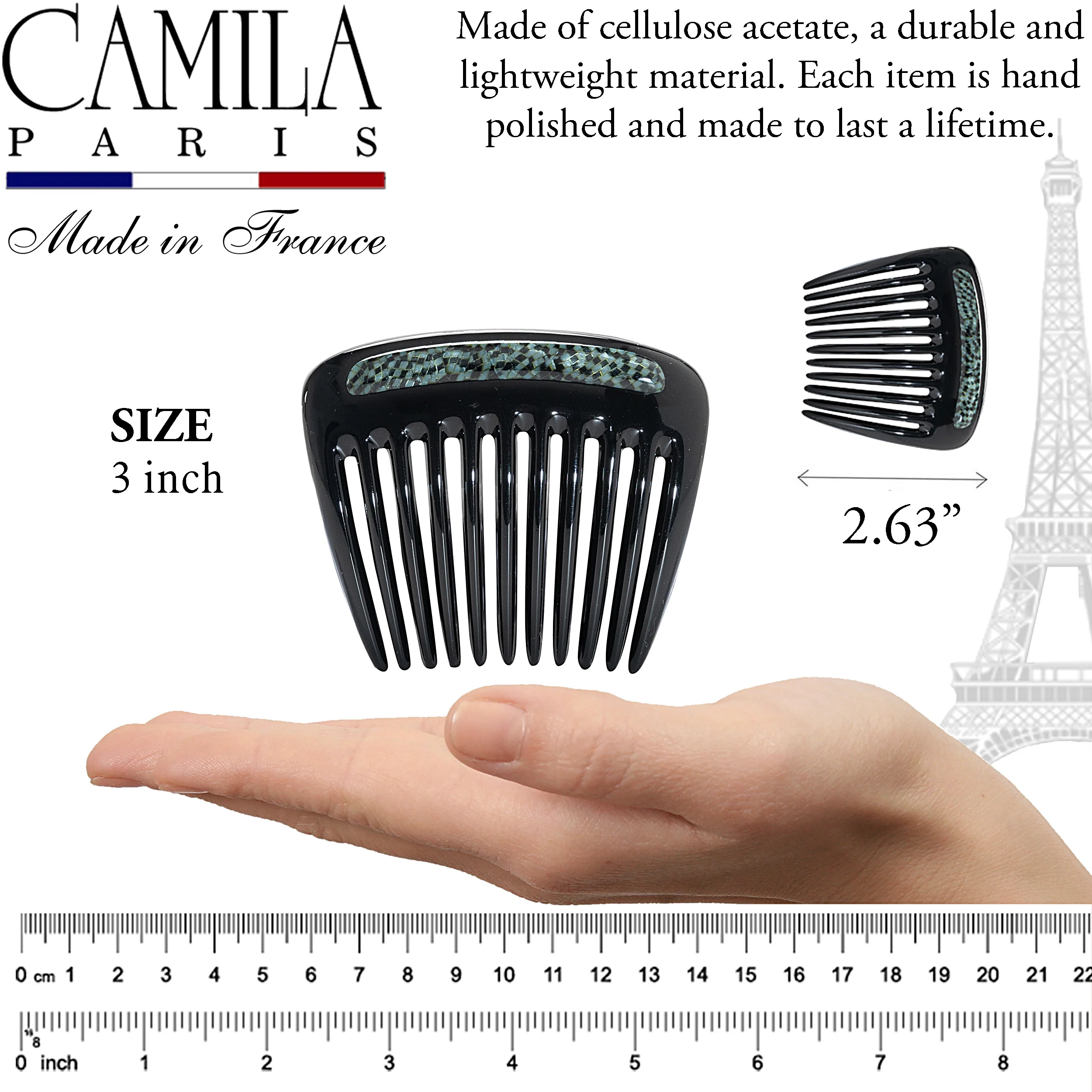 Charlotte Small Decorative Hair Side Comb Made in France - Image 30