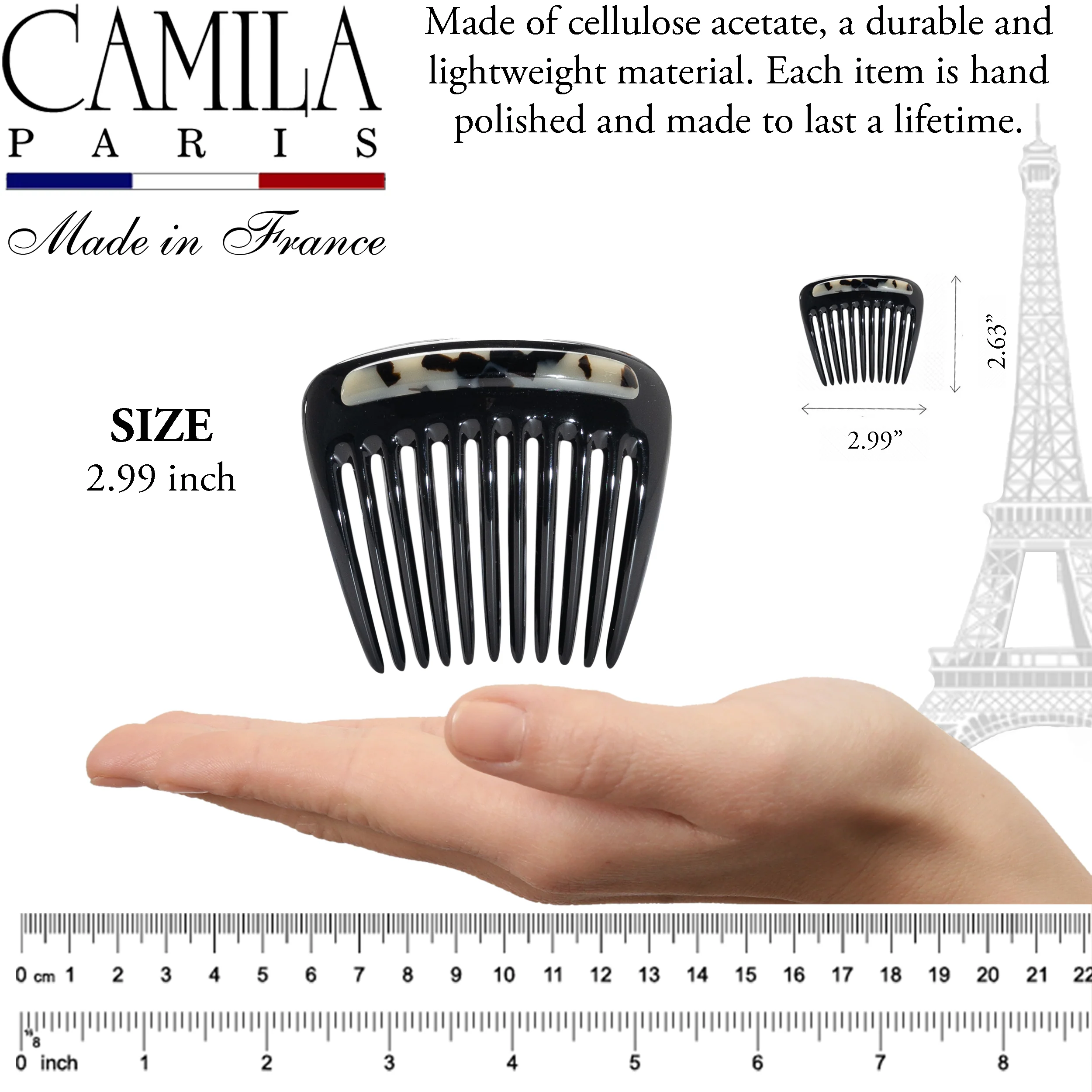 Charlotte Small Decorative Hair Side Comb Made in France - Image 9