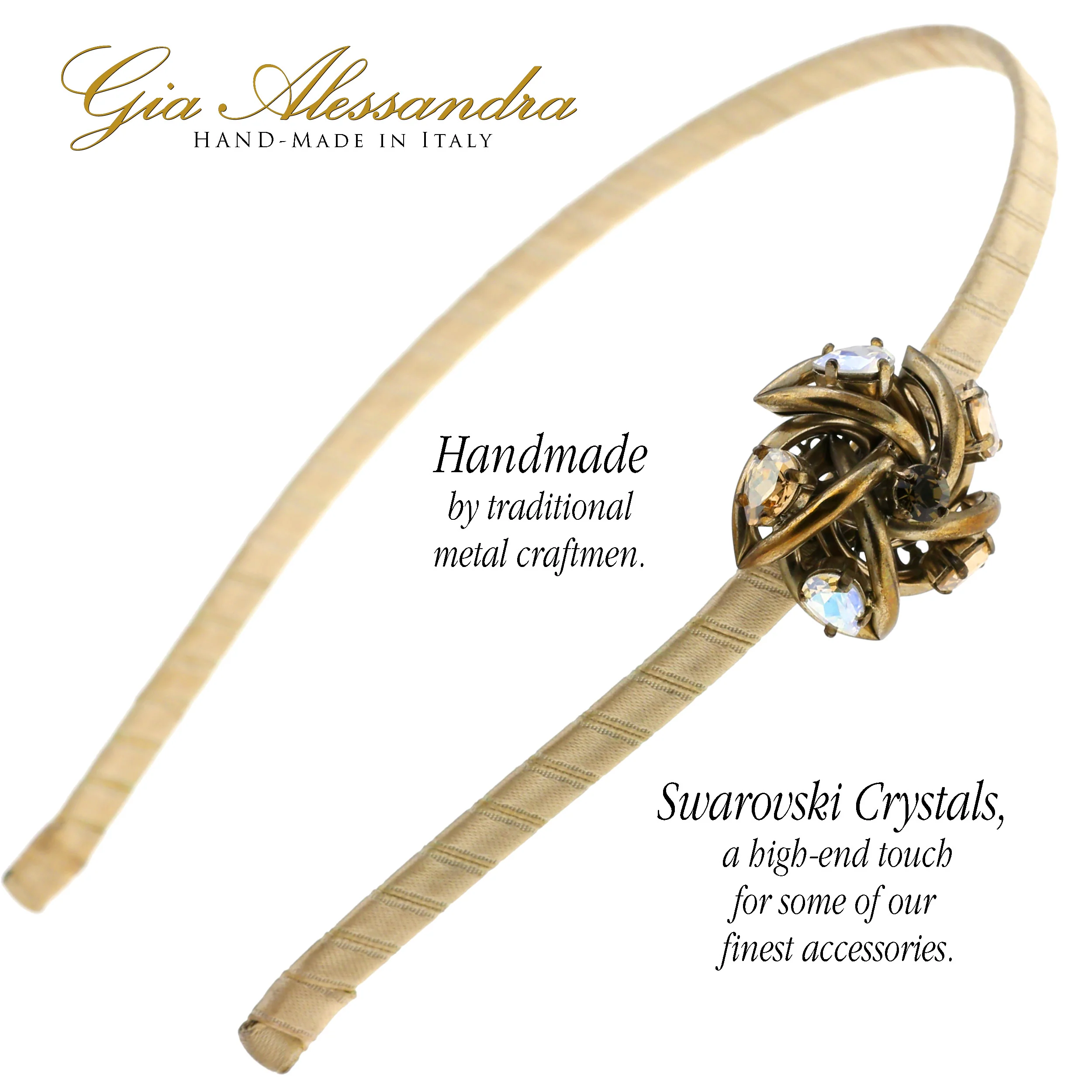 Beige Brass Star Metal Headband with Swarovski Crystals - Image 3