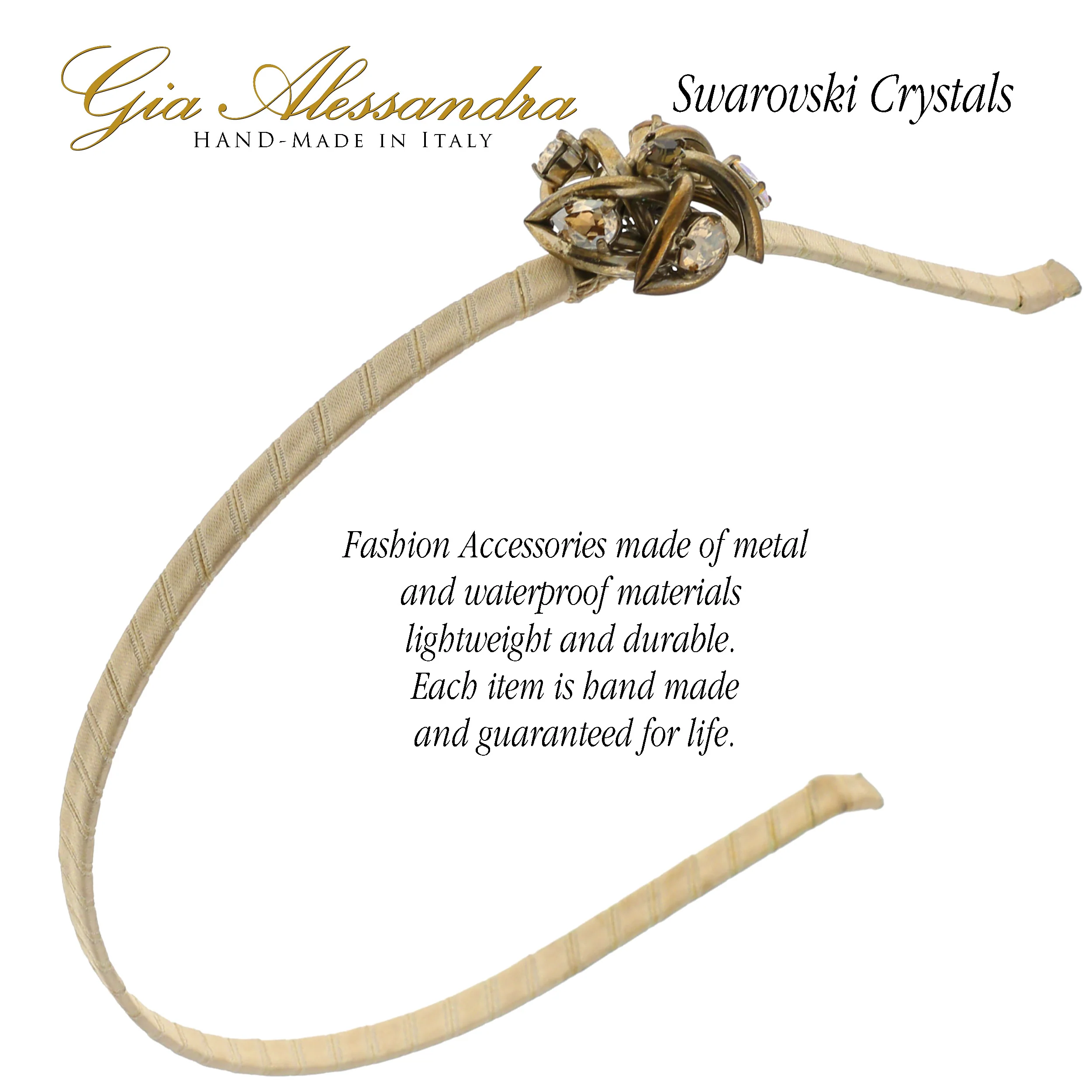 Beige Brass Star Metal Headband with Swarovski Crystals - Image 4