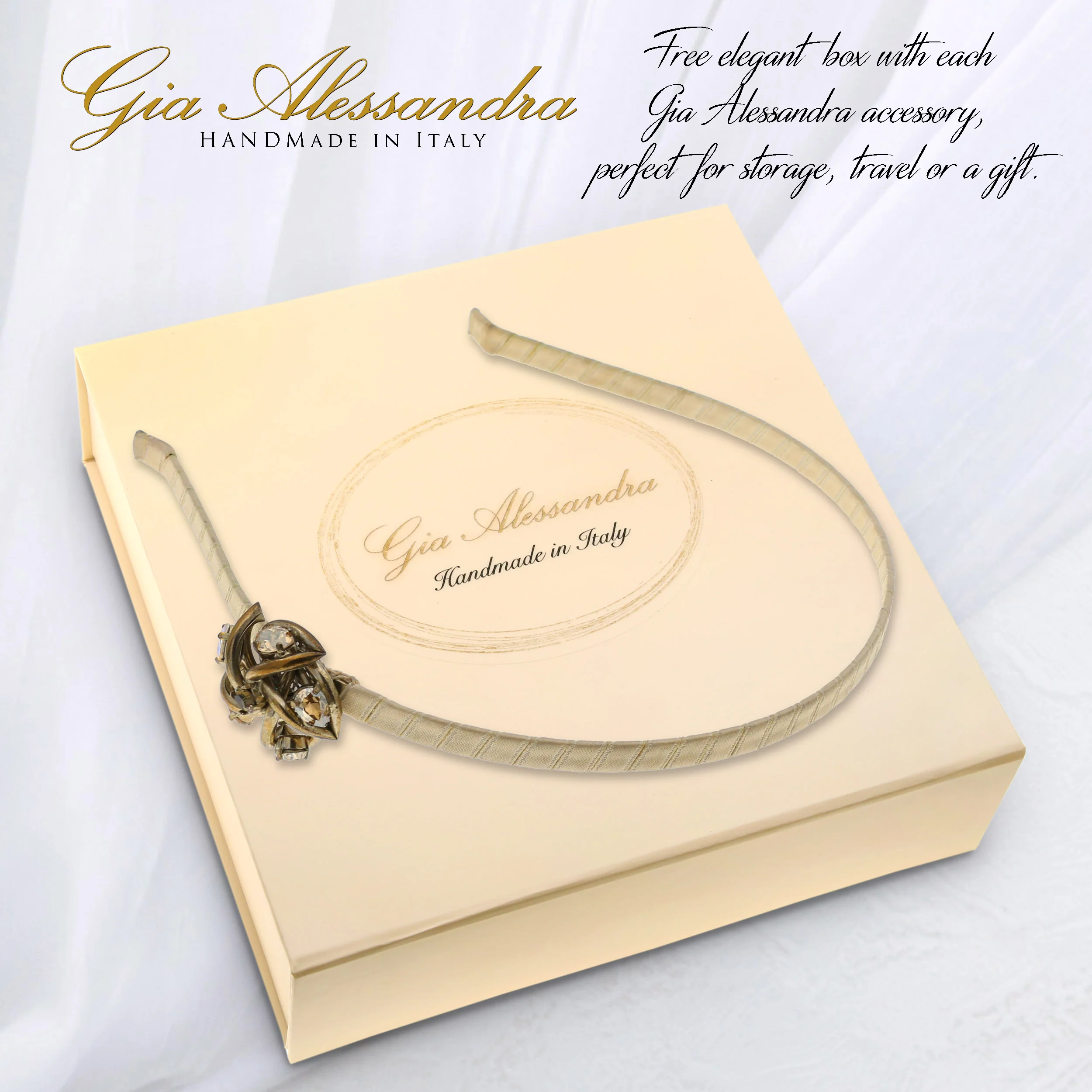Beige Brass Star Metal Headband with Swarovski Crystals - Image 6