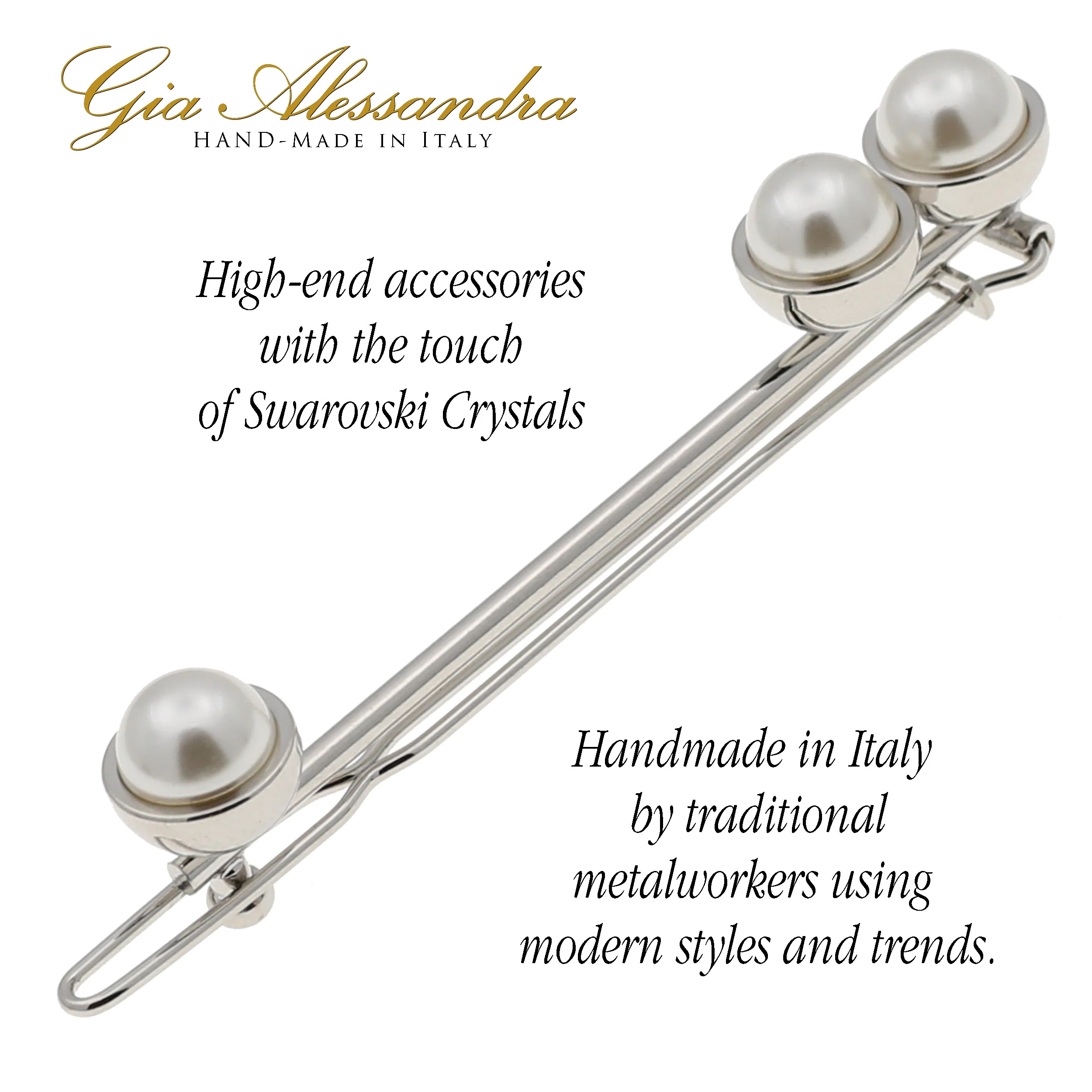 GA247 2.75 Inch Wedding Bridal Hair Barrette Slide-In Clip Silver and White Pearls - Image 4
