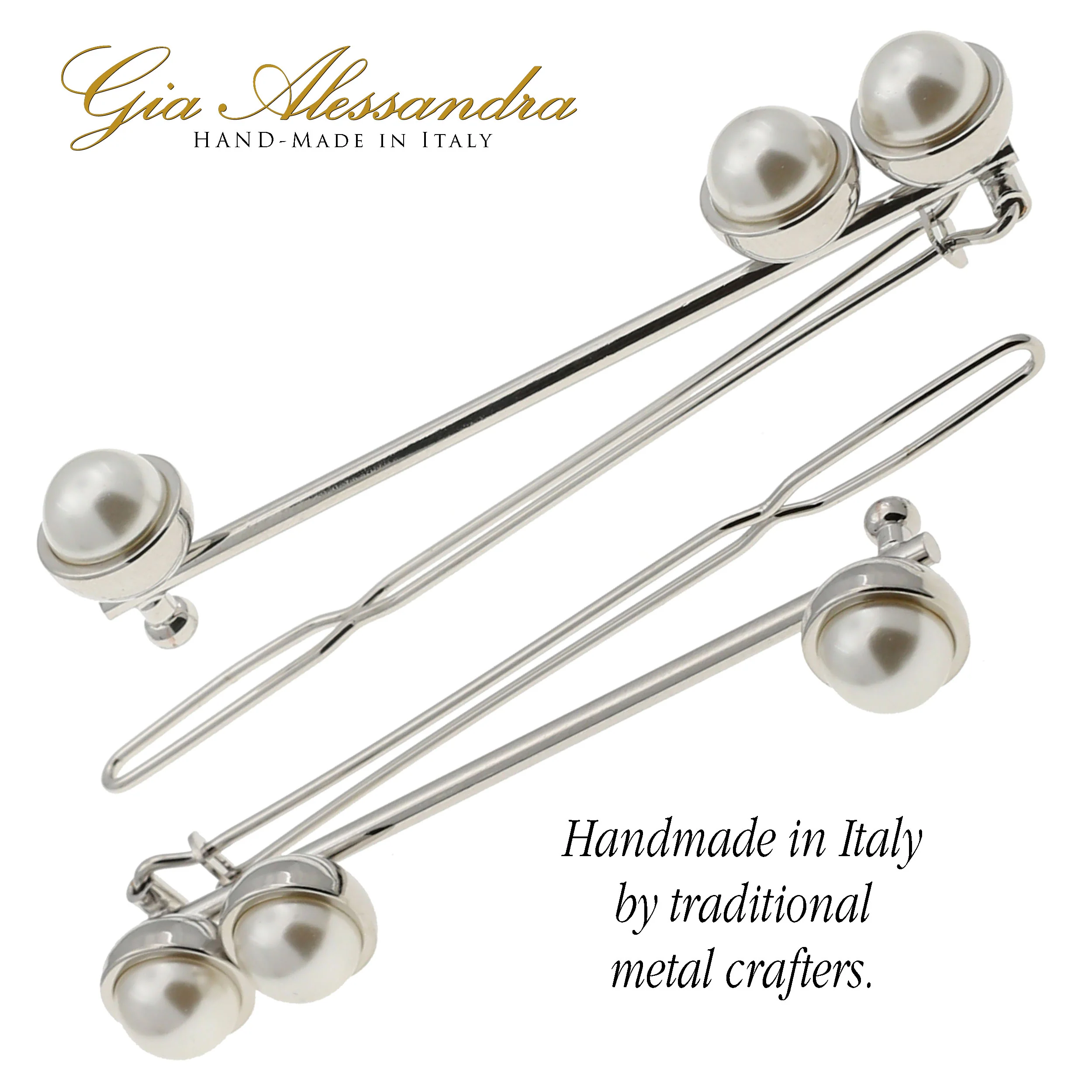 GA247 2.75 Inch Wedding Bridal Hair Barrette Slide-In Clip Silver and White Pearls - Image 5