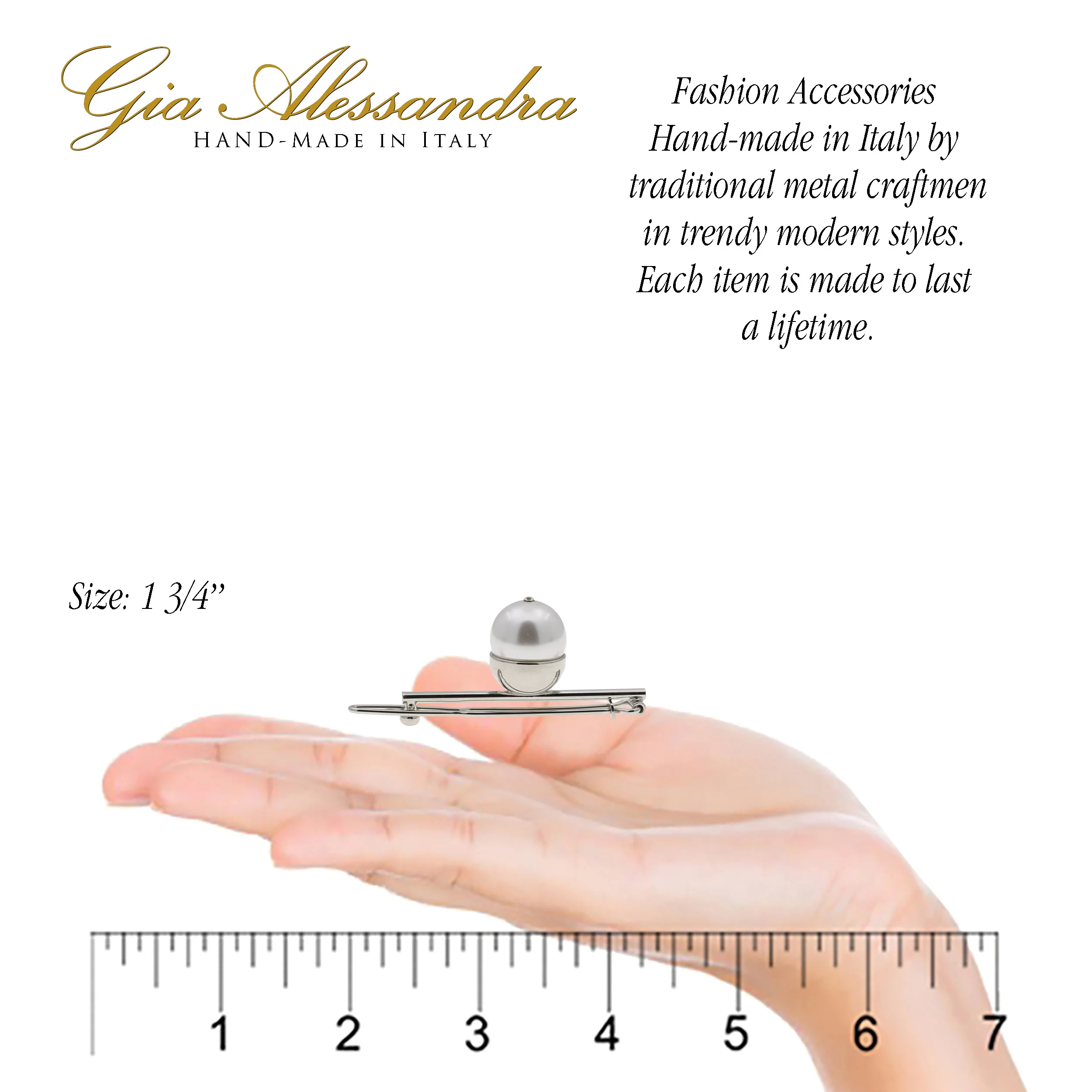 GA248 2.75 Inch Wedding Bridal Hair Barrette Slide-In Clip Silver and White Pearls - Image 3