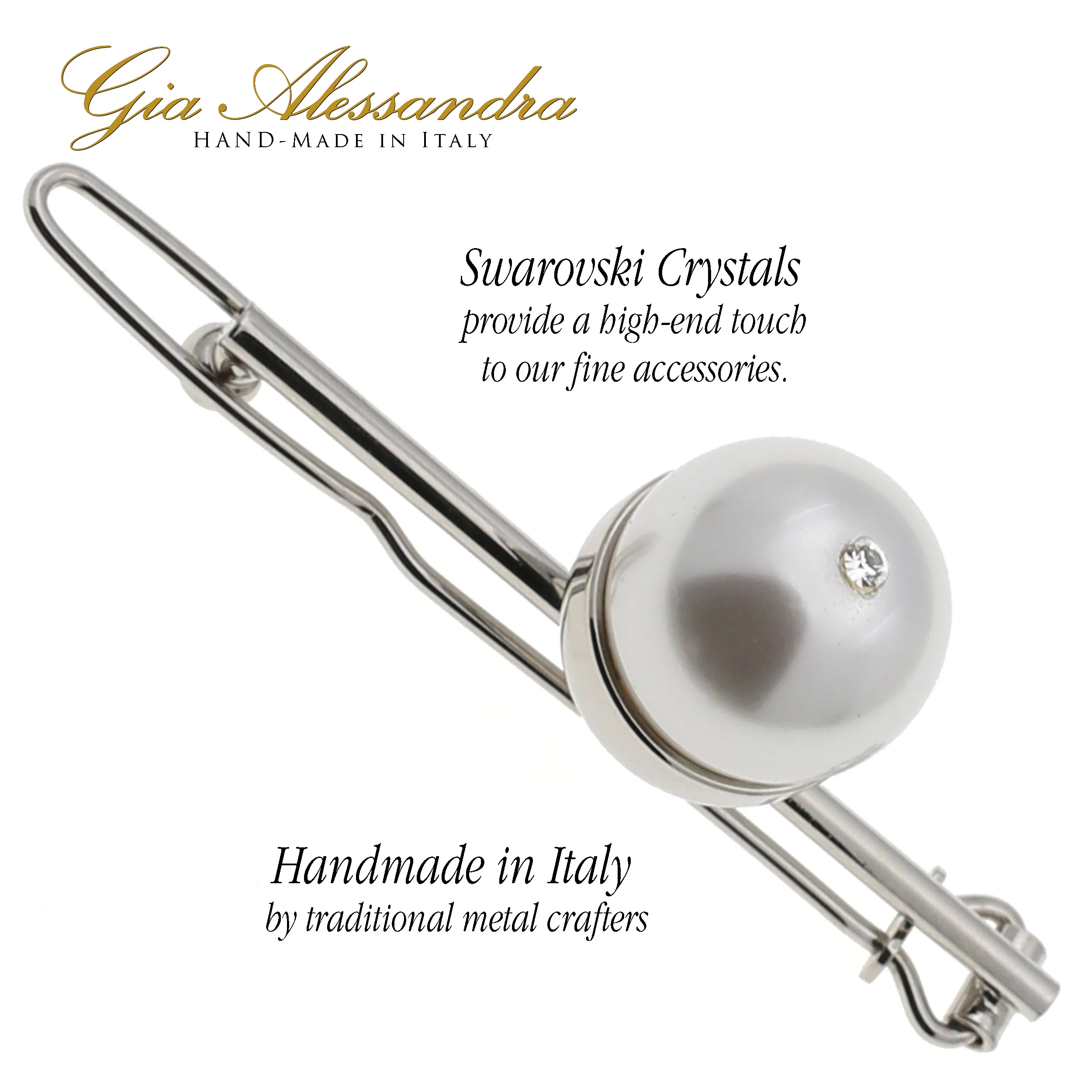 GA248 2.75 Inch Wedding Bridal Hair Barrette Slide-In Clip Silver and White Pearls - Image 4