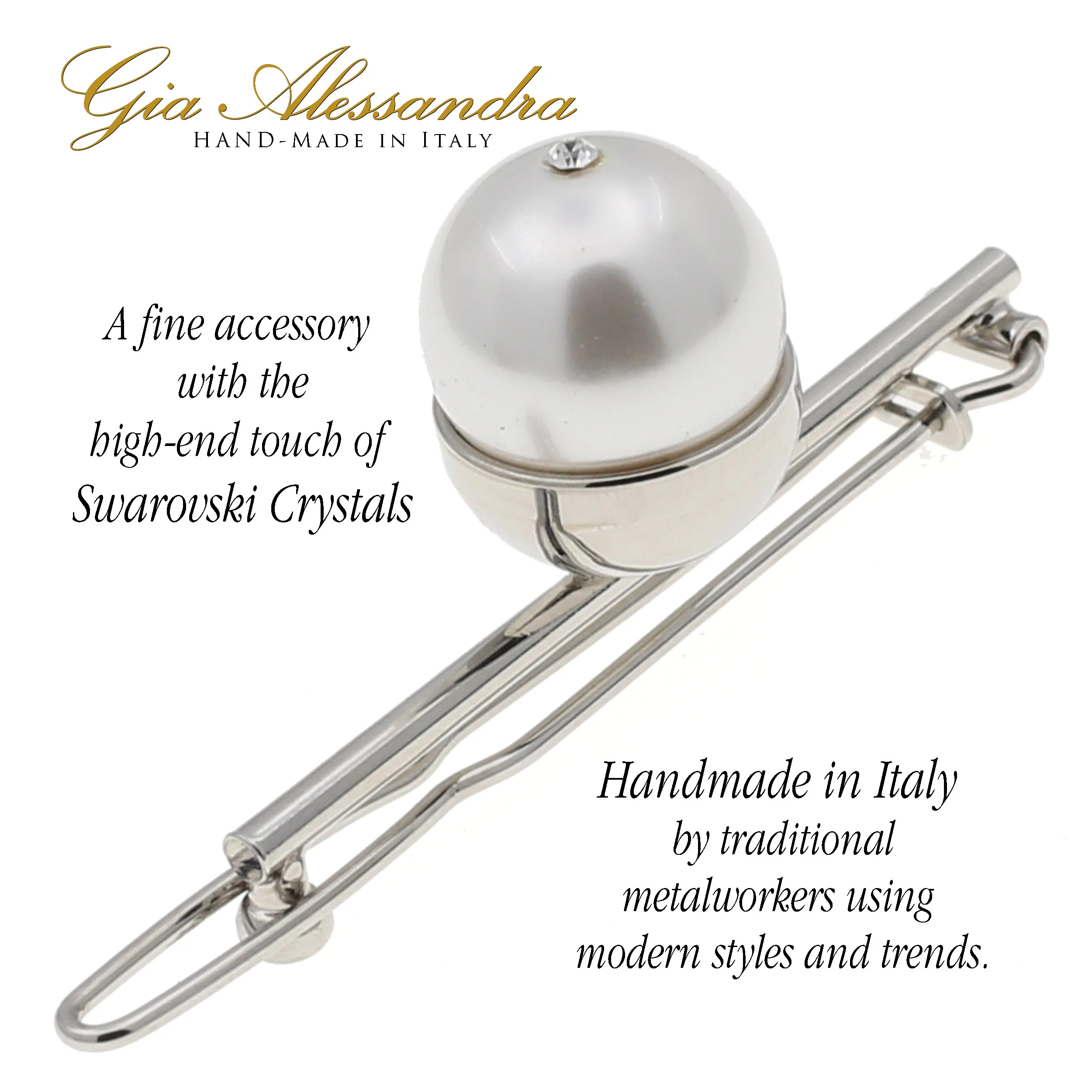 GA248 2.75 Inch Wedding Bridal Hair Barrette Slide-In Clip Silver and White Pearls - Image 5