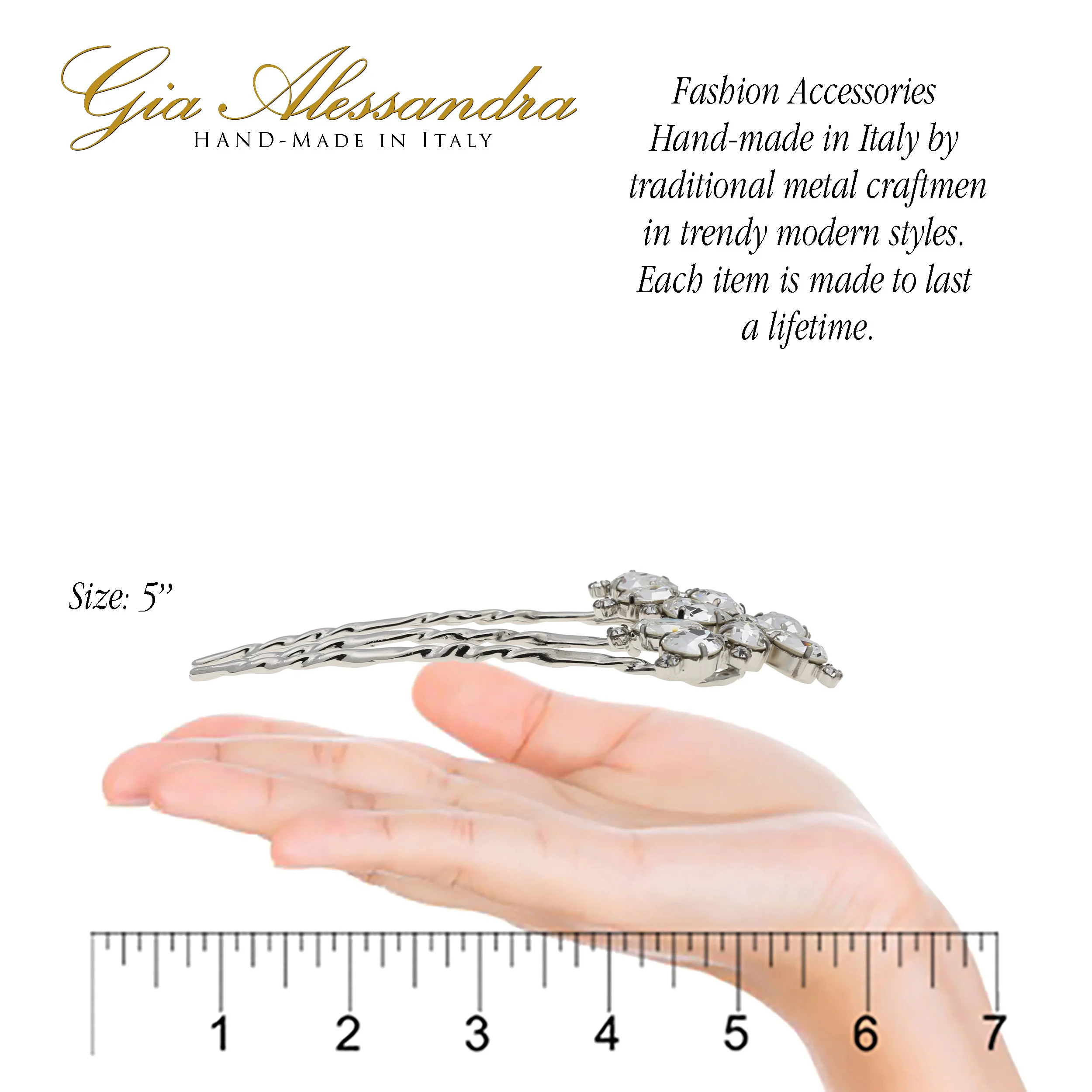 GA260 5 Inch Wedding Bridal Large U-Shape Hairpins Twist Stick Pins Silver with Swarovski Crystals - Image 3