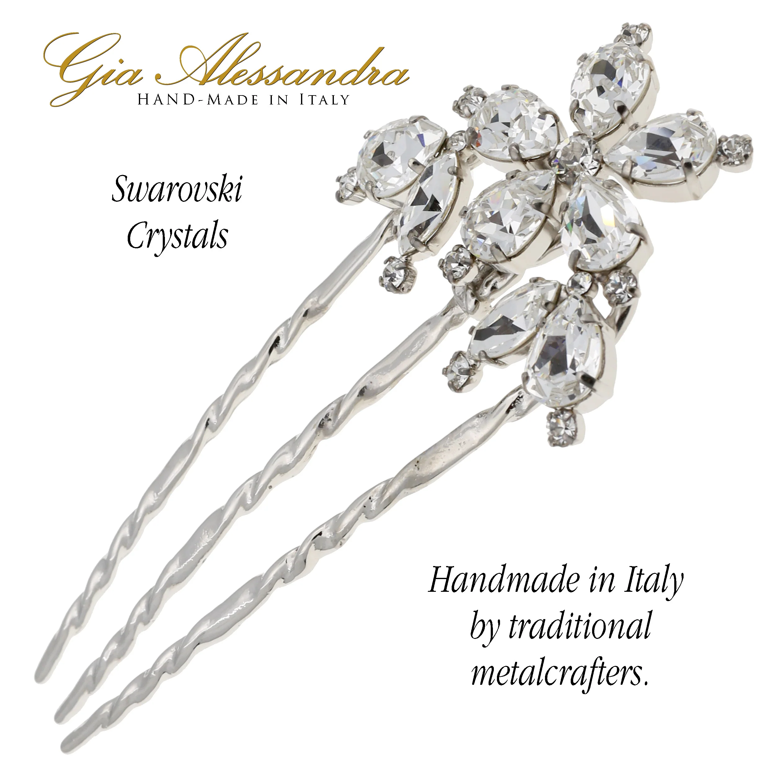 GA260 5 Inch Wedding Bridal Large U-Shape Hairpins Twist Stick Pins Silver with Swarovski Crystals - Image 4