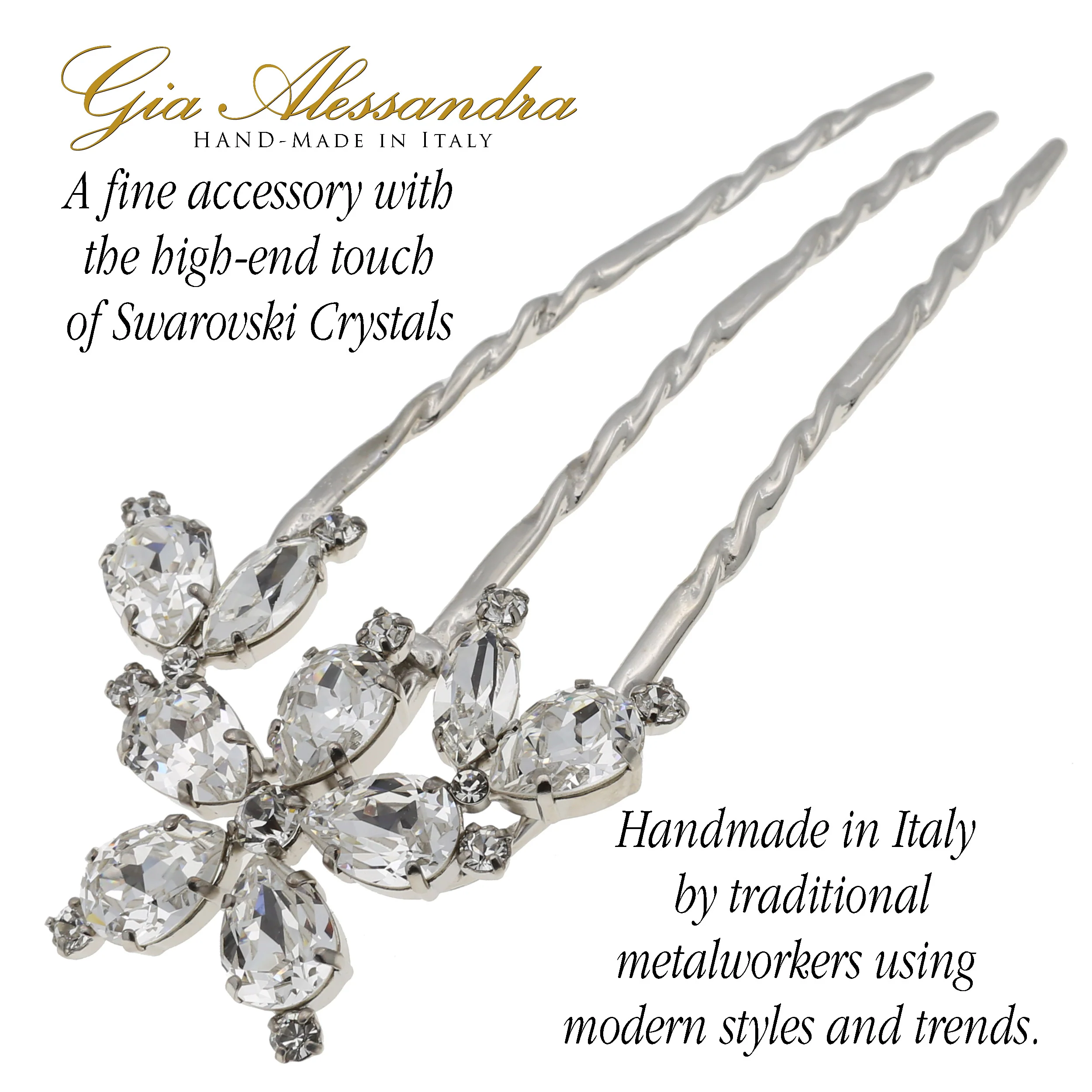 GA260 5 Inch Wedding Bridal Large U-Shape Hairpins Twist Stick Pins Silver with Swarovski Crystals - Image 5