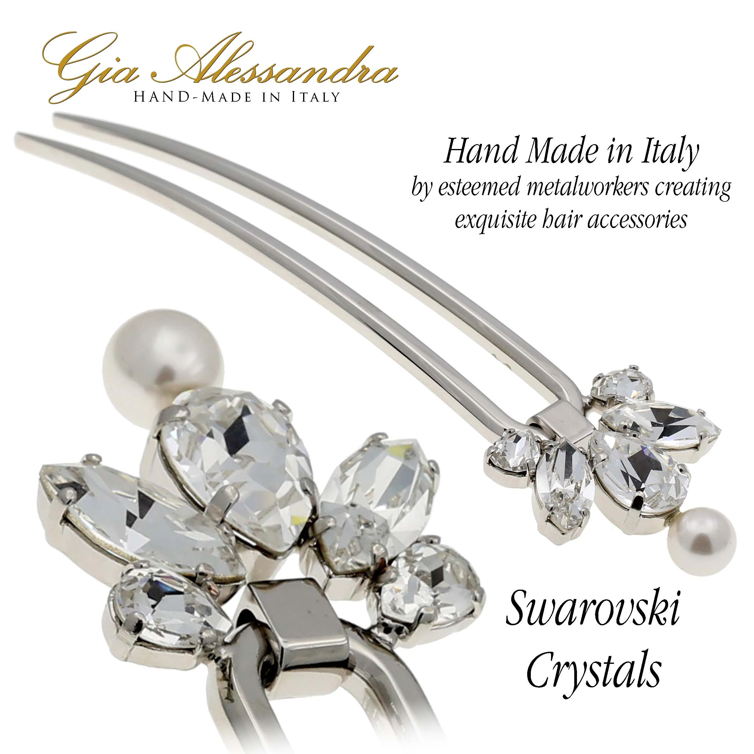 GA261 4.75 Inch Wedding Bridal Large U-Shape Hairpins Twist Stick Pins Silver with Swarovski Crystals - Image 4