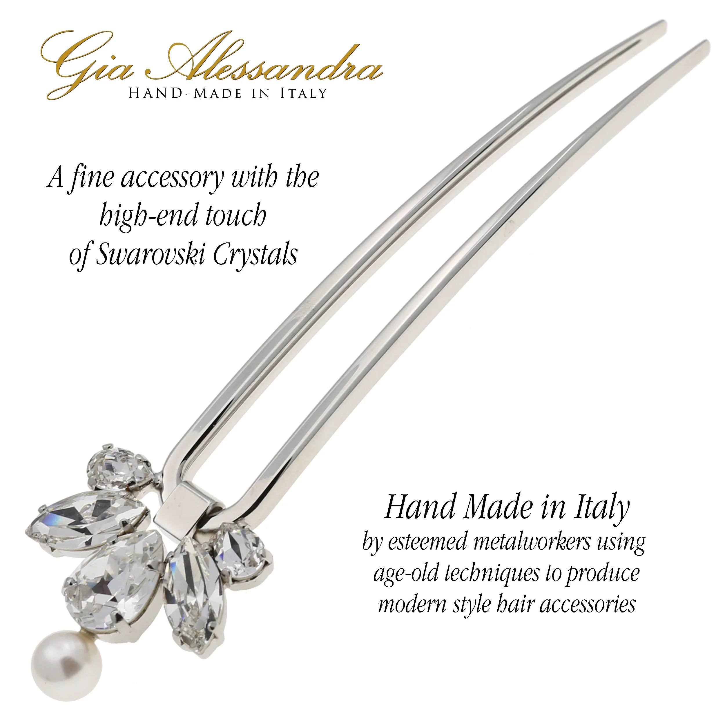 GA261 4.75 Inch Wedding Bridal Large U-Shape Hairpins Twist Stick Pins Silver with Swarovski Crystals - Image 5