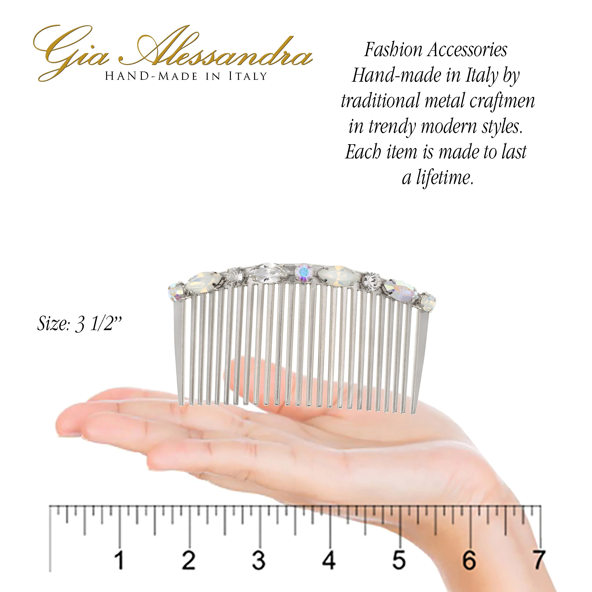 GA263 3.5 Inch Wedding Bridal Hair Side Comb With Swarovski Crystals - Image 3