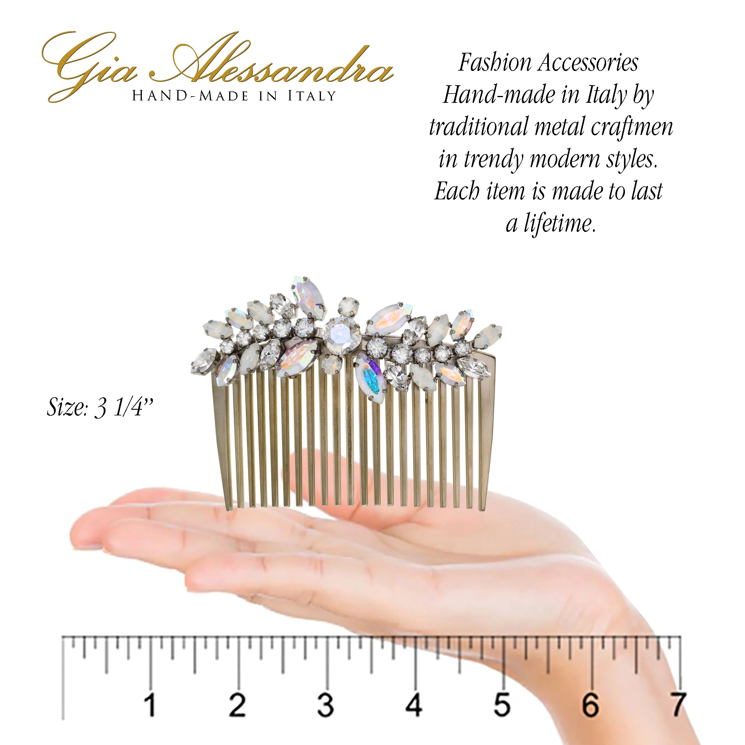 GA264 3 Inch Wedding Bridal Hair Side Comb With Swarovski - Image 3