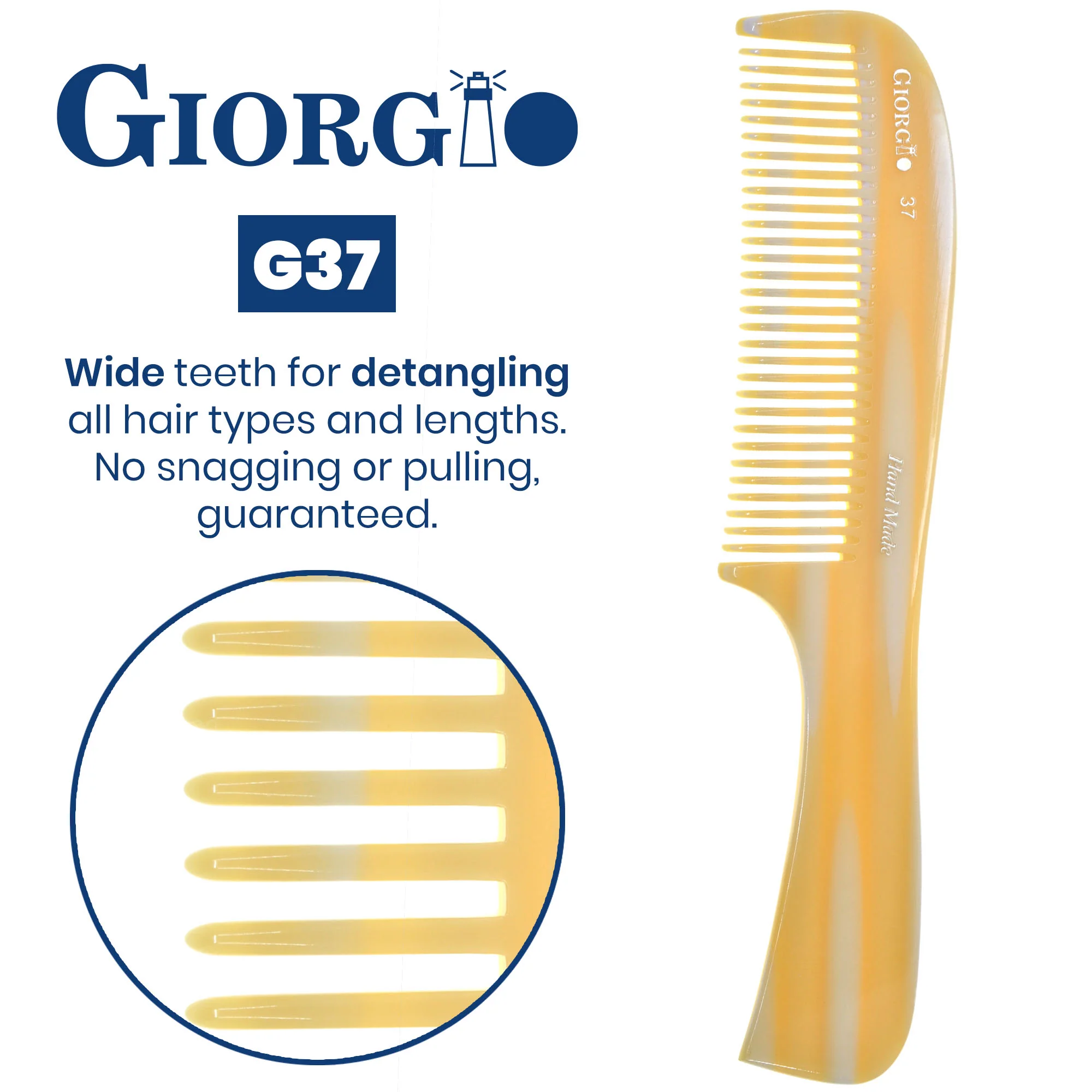 7.75" Handmade Wide Tooth Detangling Comb with Handle - Image 2