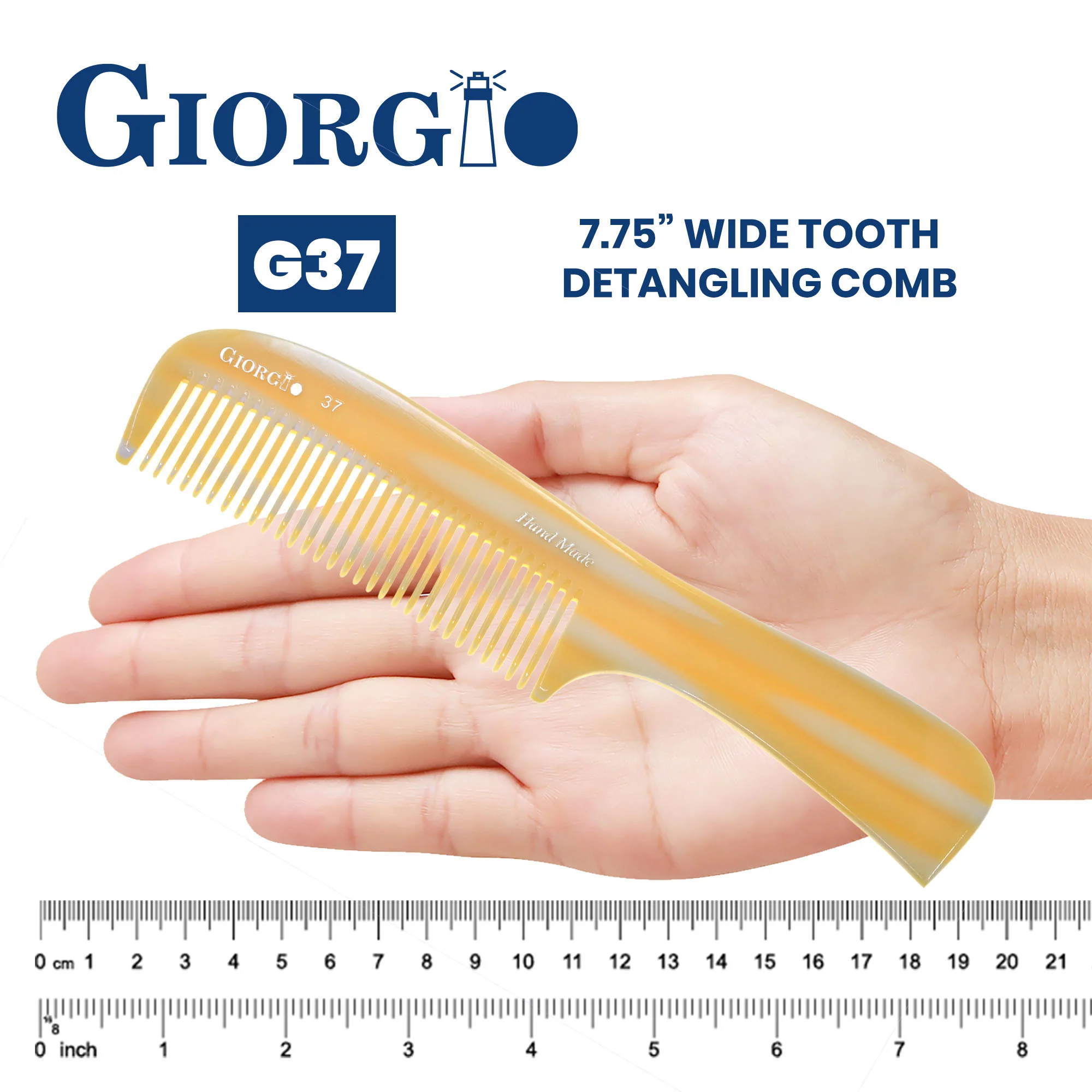 7.75" Handmade Wide Tooth Detangling Comb with Handle - Image 4