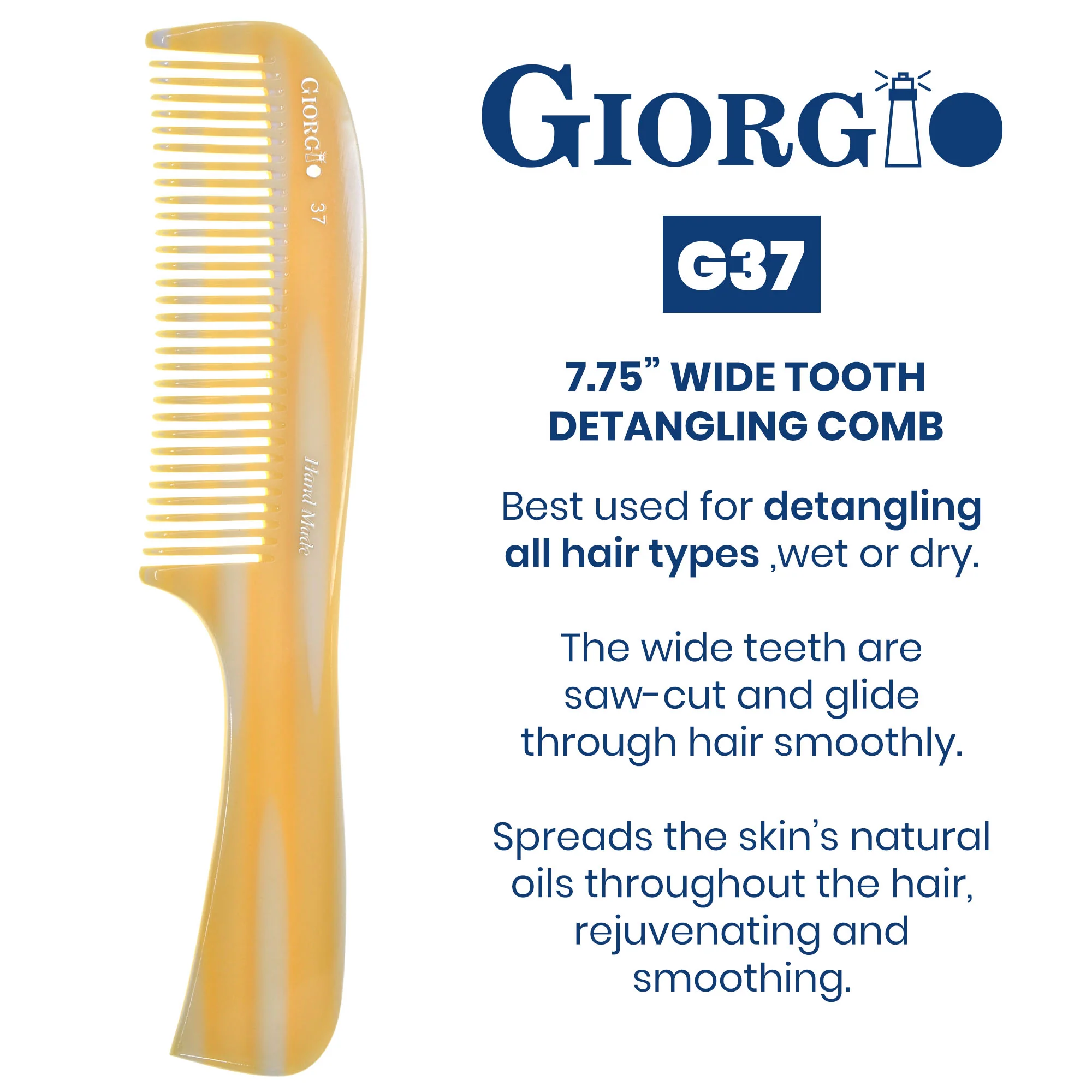 7.75" Handmade Wide Tooth Detangling Comb with Handle - Image 5