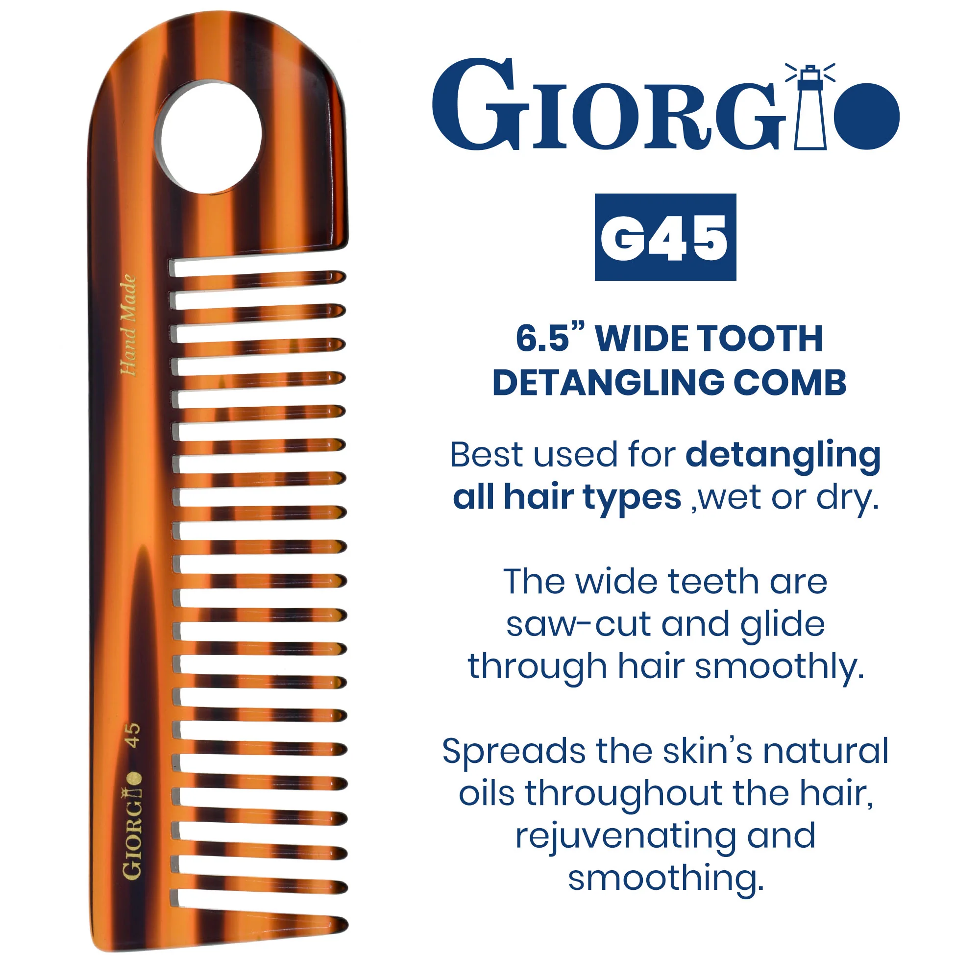 6.5" Handmade Wide Tooth Shower Detangling Comb - Image 5