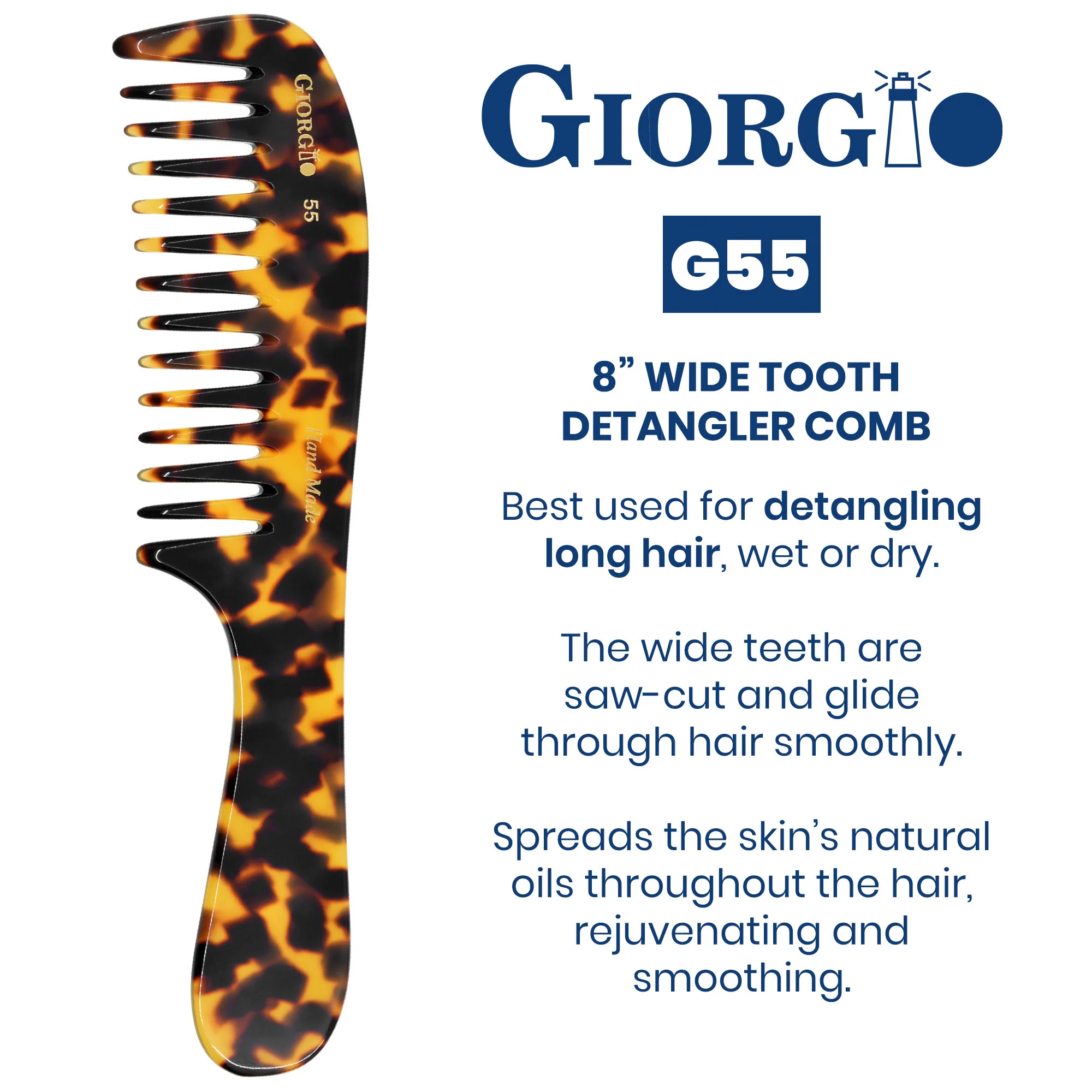 Giorgio G55 8" Wide Tooth Detangling Comb with Handle - Image 10