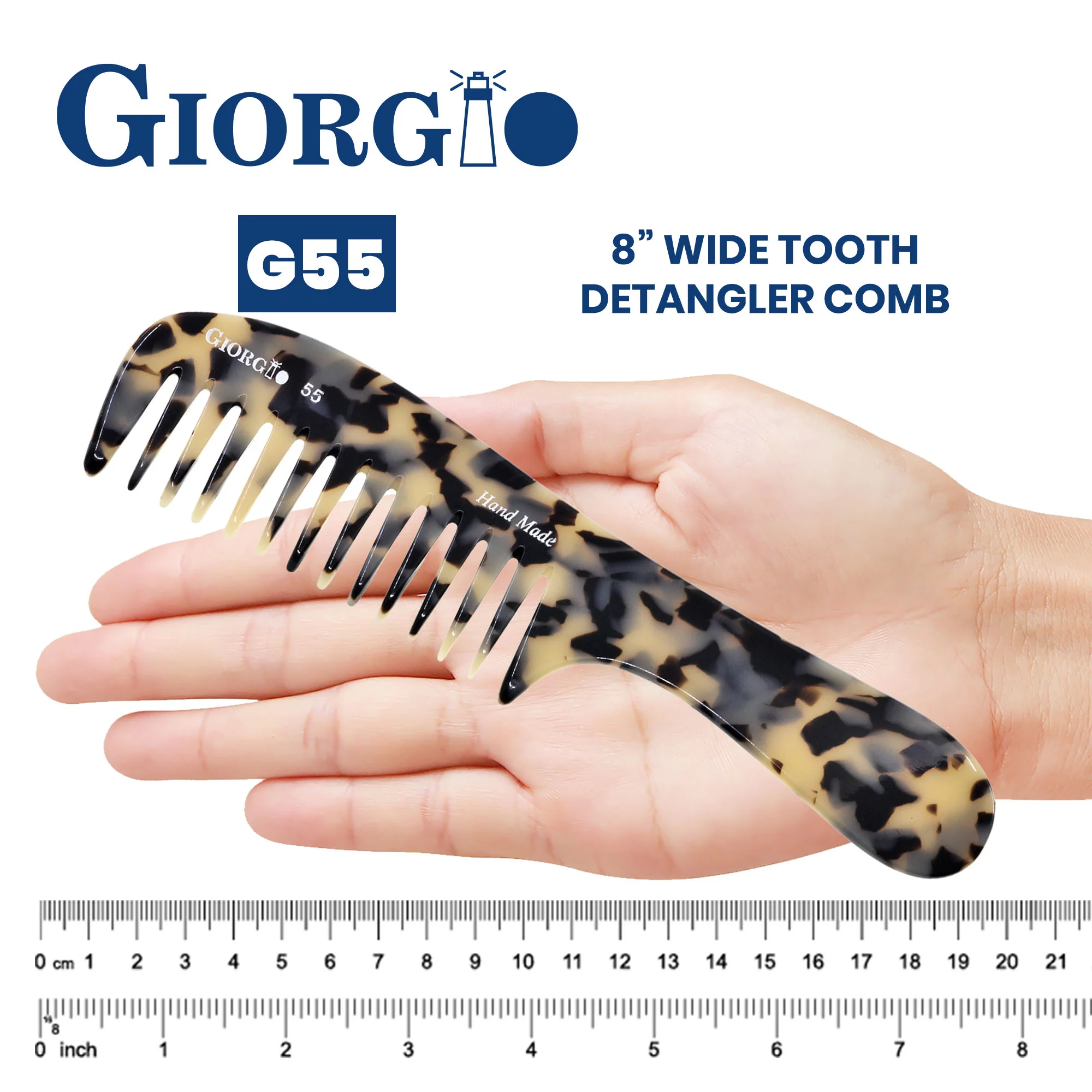 Giorgio G55 8" Wide Tooth Detangling Comb with Handle - Image 13