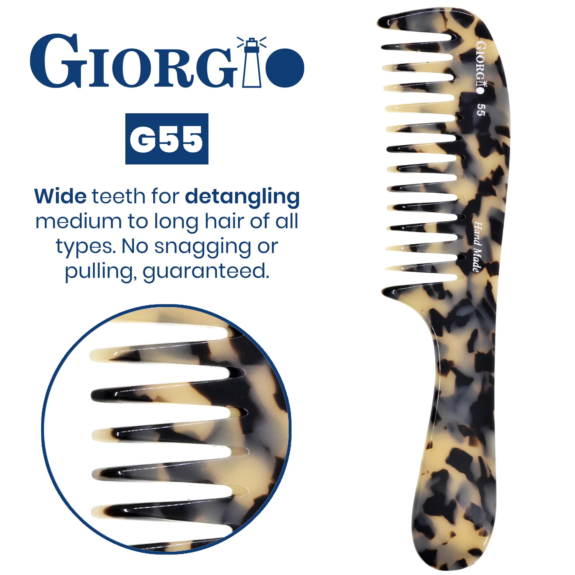 Giorgio G55 8" Wide Tooth Detangling Comb with Handle - Image 14