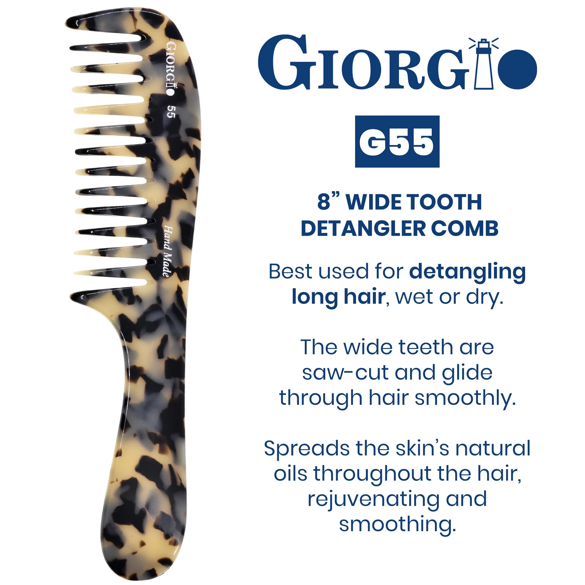 Giorgio G55 8" Wide Tooth Detangling Comb with Handle - Image 15