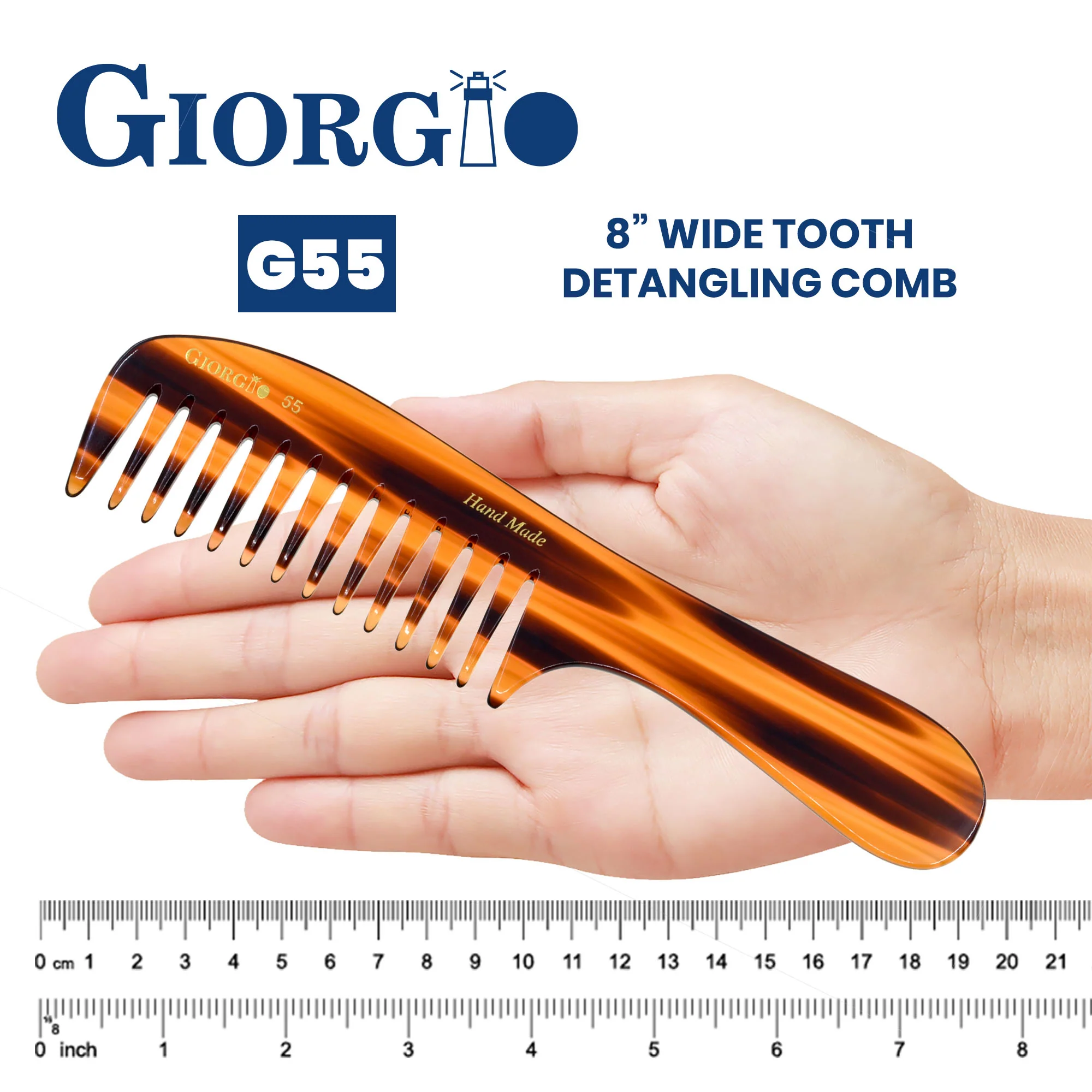 Giorgio G55 8" Wide Tooth Detangling Comb with Handle - Image 3