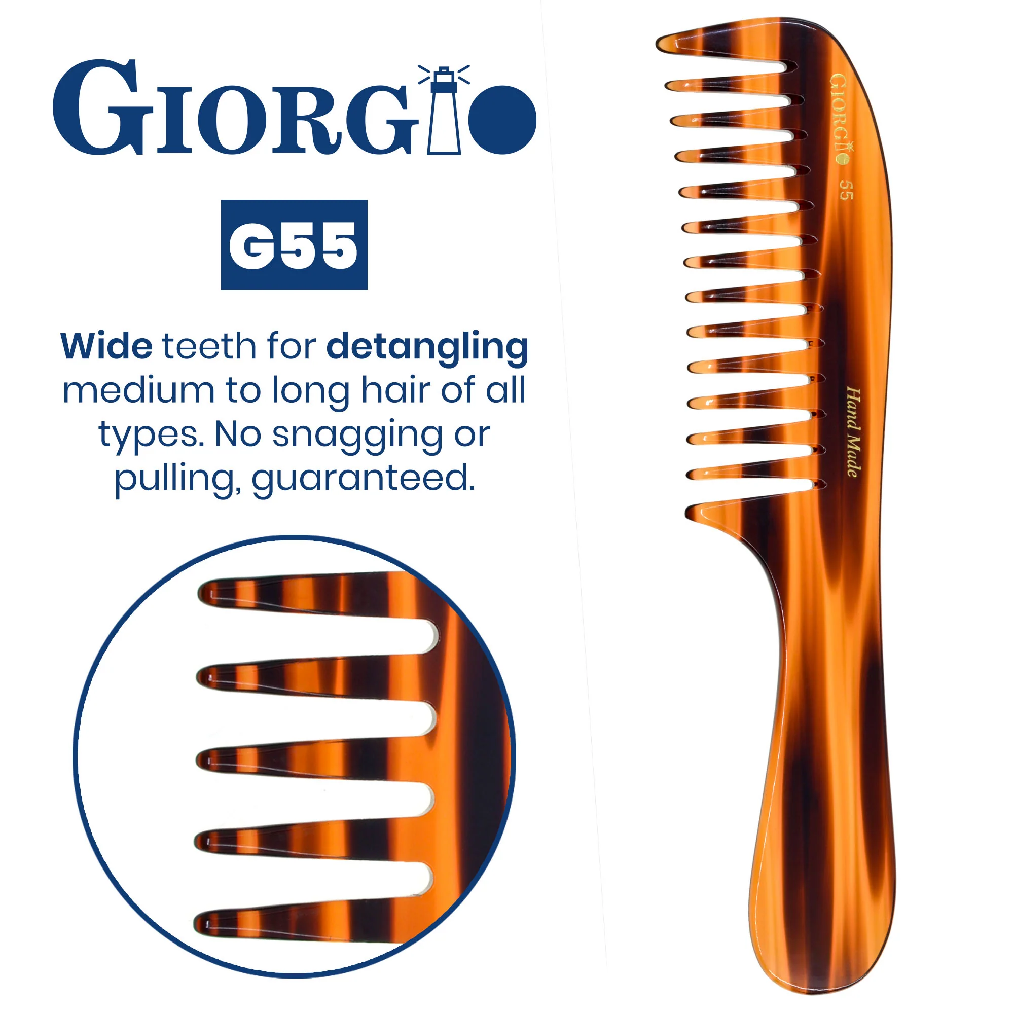Giorgio G55 8" Wide Tooth Detangling Comb with Handle - Image 4