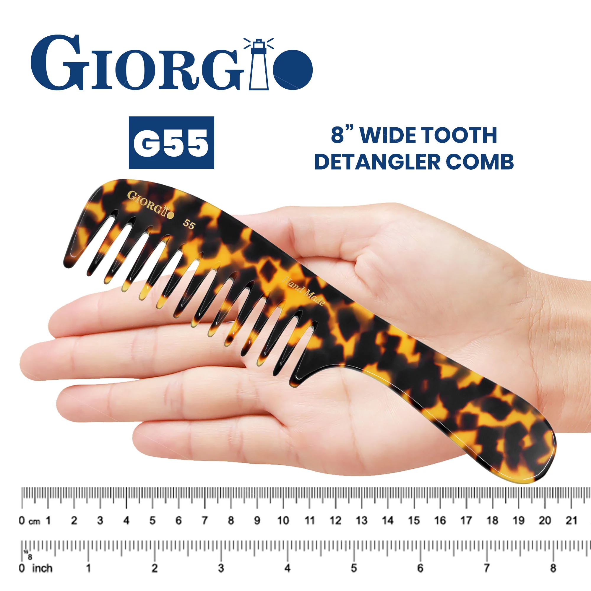 Giorgio G55 8" Wide Tooth Detangling Comb with Handle - Image 8