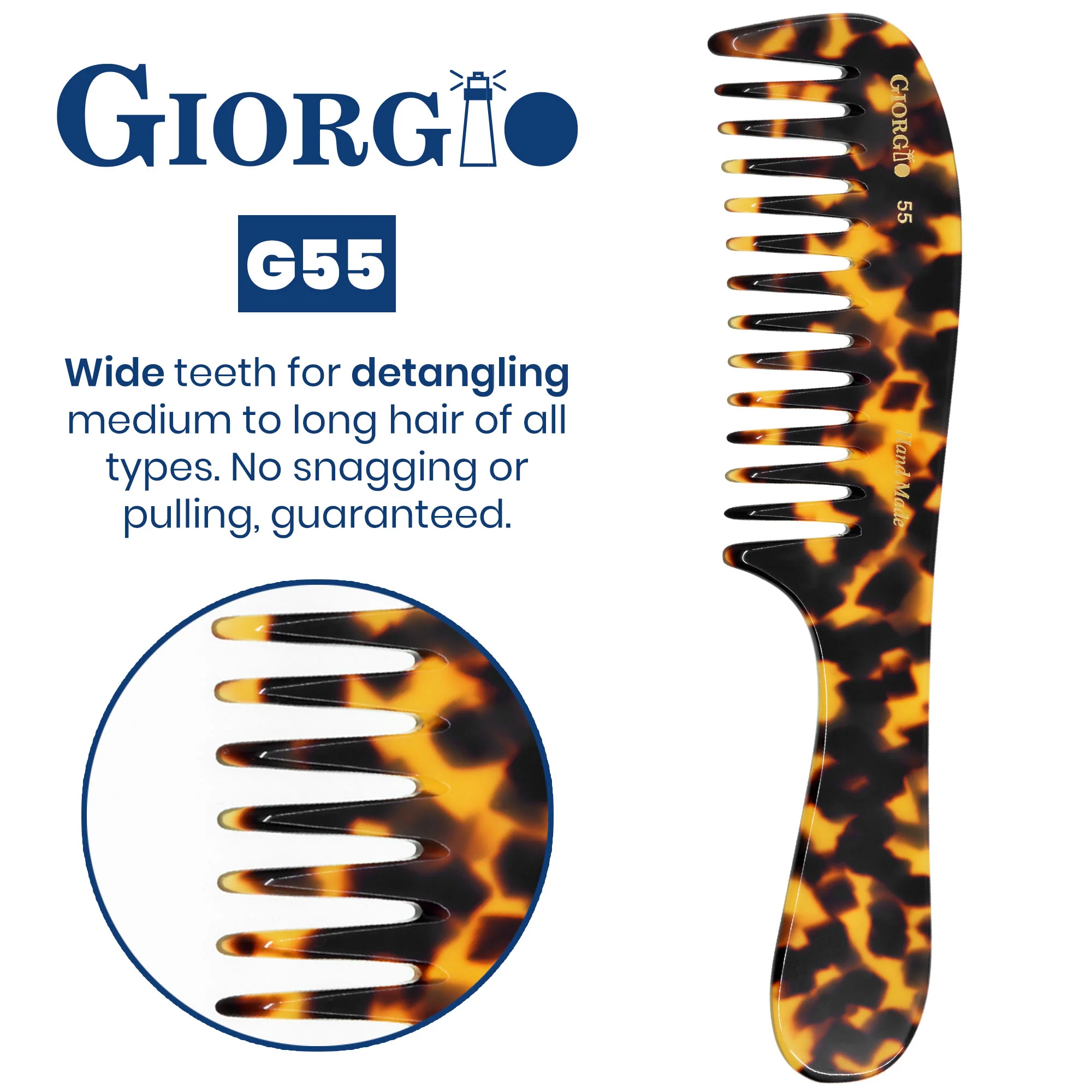 Giorgio G55 8" Wide Tooth Detangling Comb with Handle - Image 9