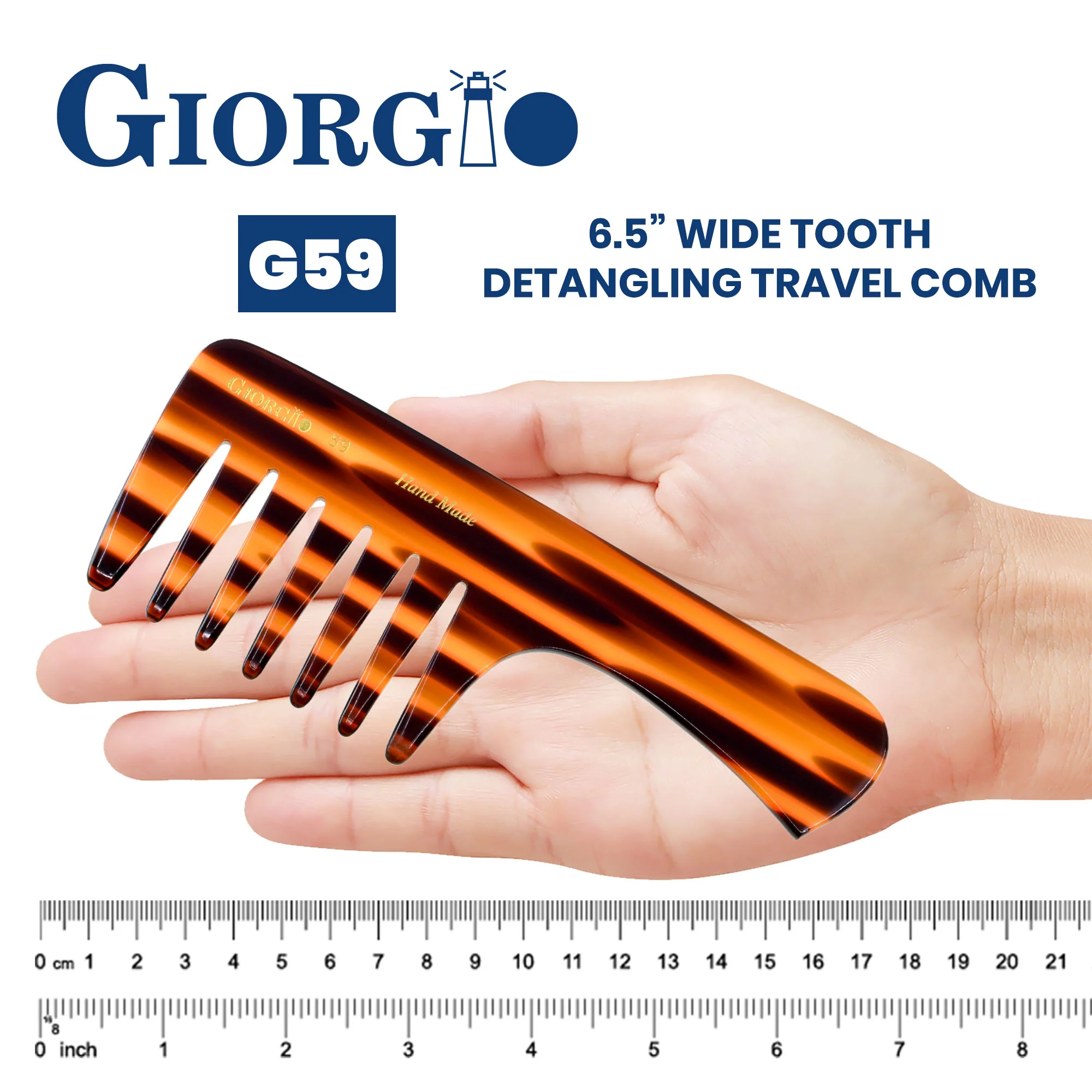 7.25" Handmade Wide Tooth Detangling Comb with Handle - Image 3