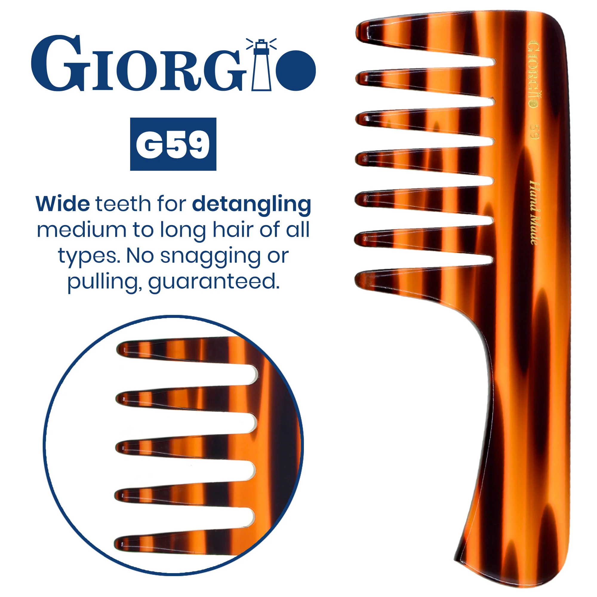 7.25" Handmade Wide Tooth Detangling Comb with Handle - Image 4