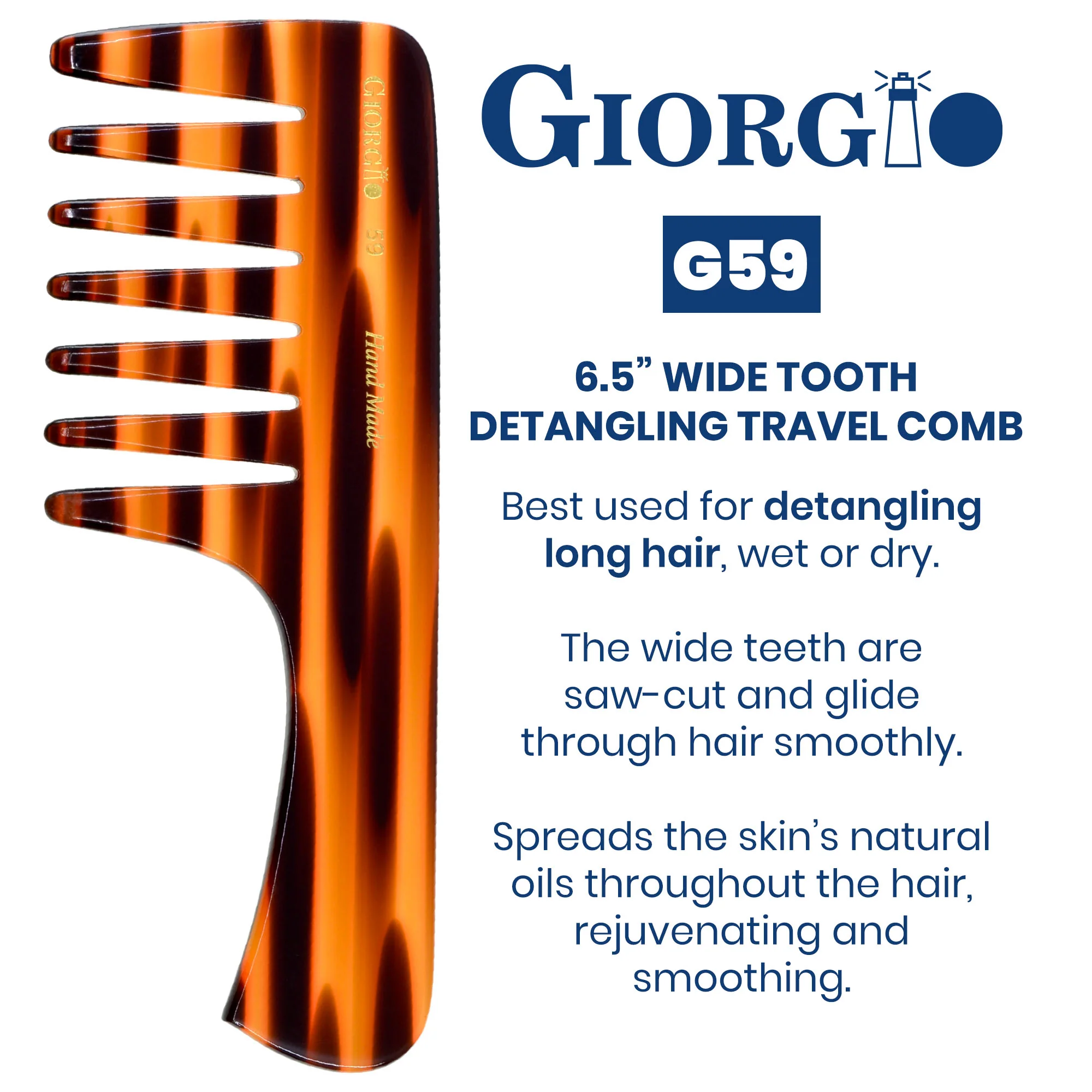 7.25" Handmade Wide Tooth Detangling Comb with Handle - Image 5