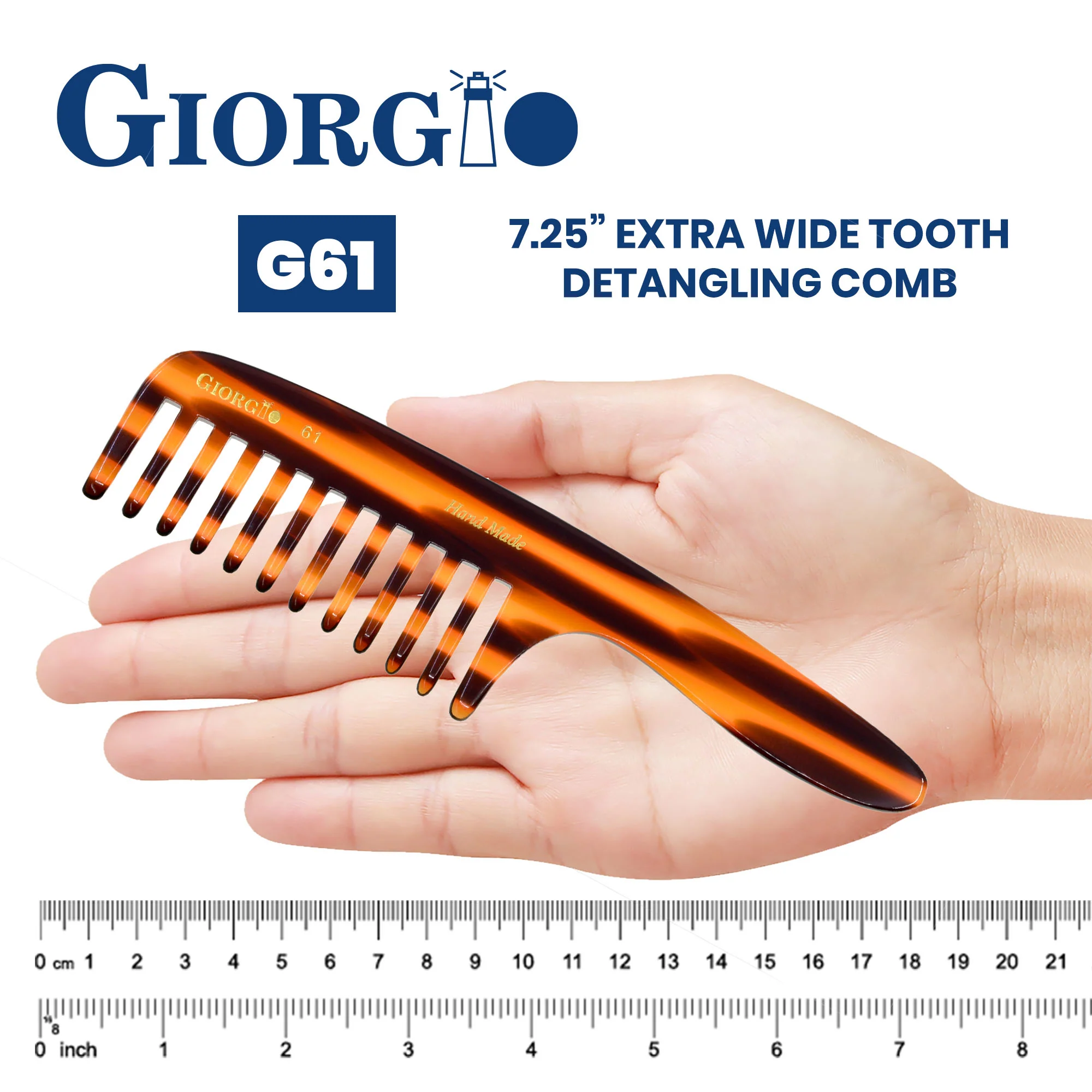 7" Handmade Wide Tooth Detangling Comb with Handle - Image 3