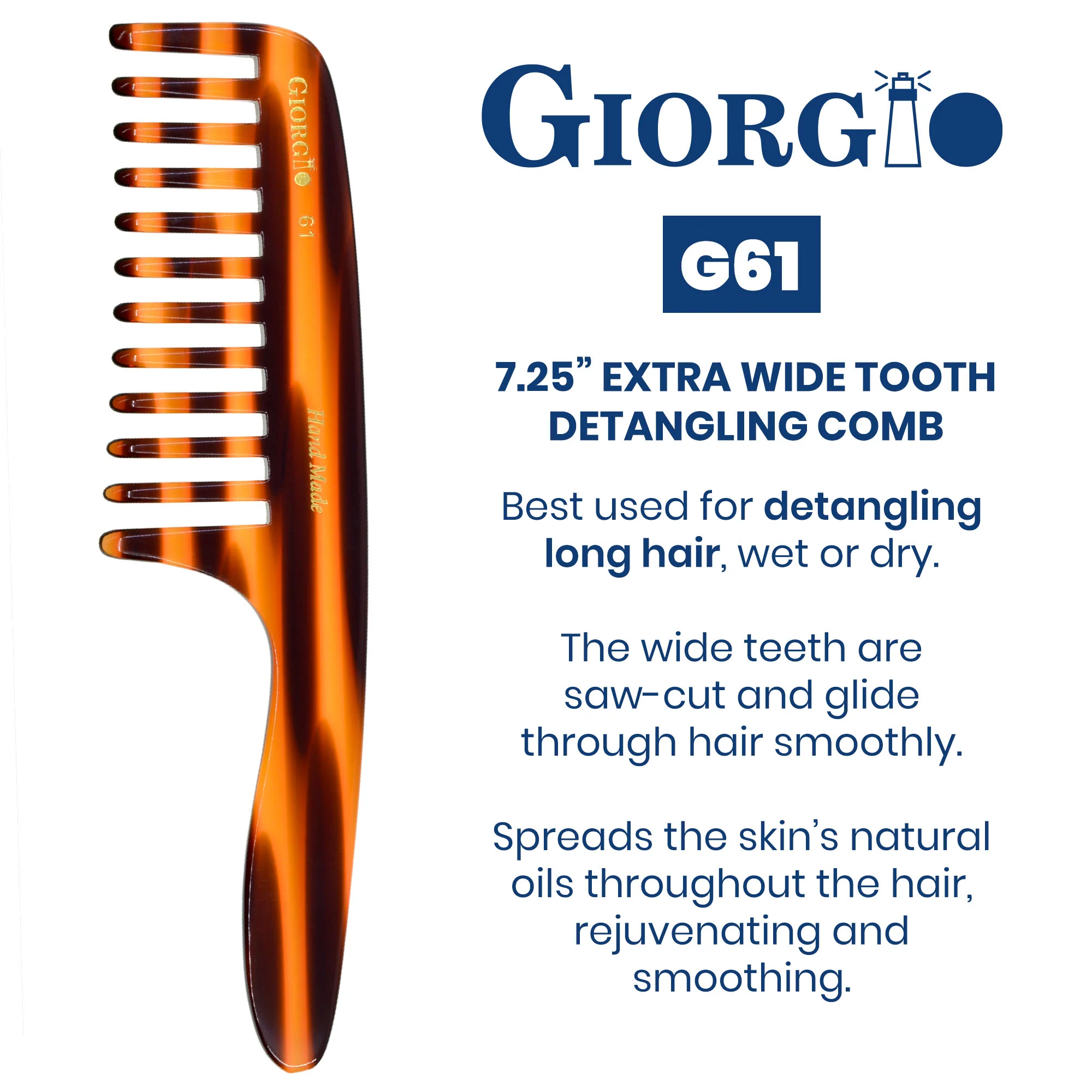 7" Handmade Wide Tooth Detangling Comb with Handle - Image 5