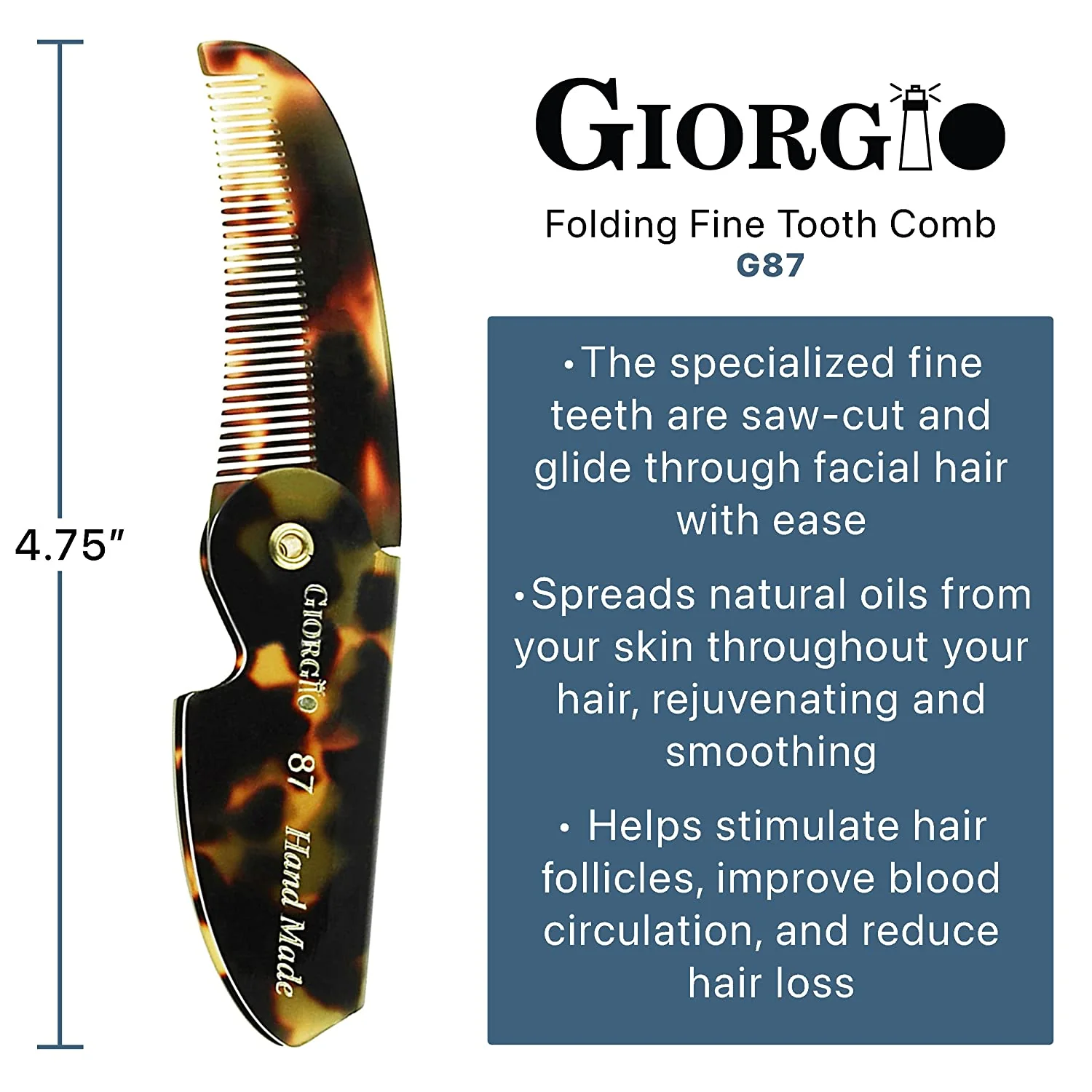4.5" Handmade Fine Tooth Contoured Folding Pocket Comb - Image 2