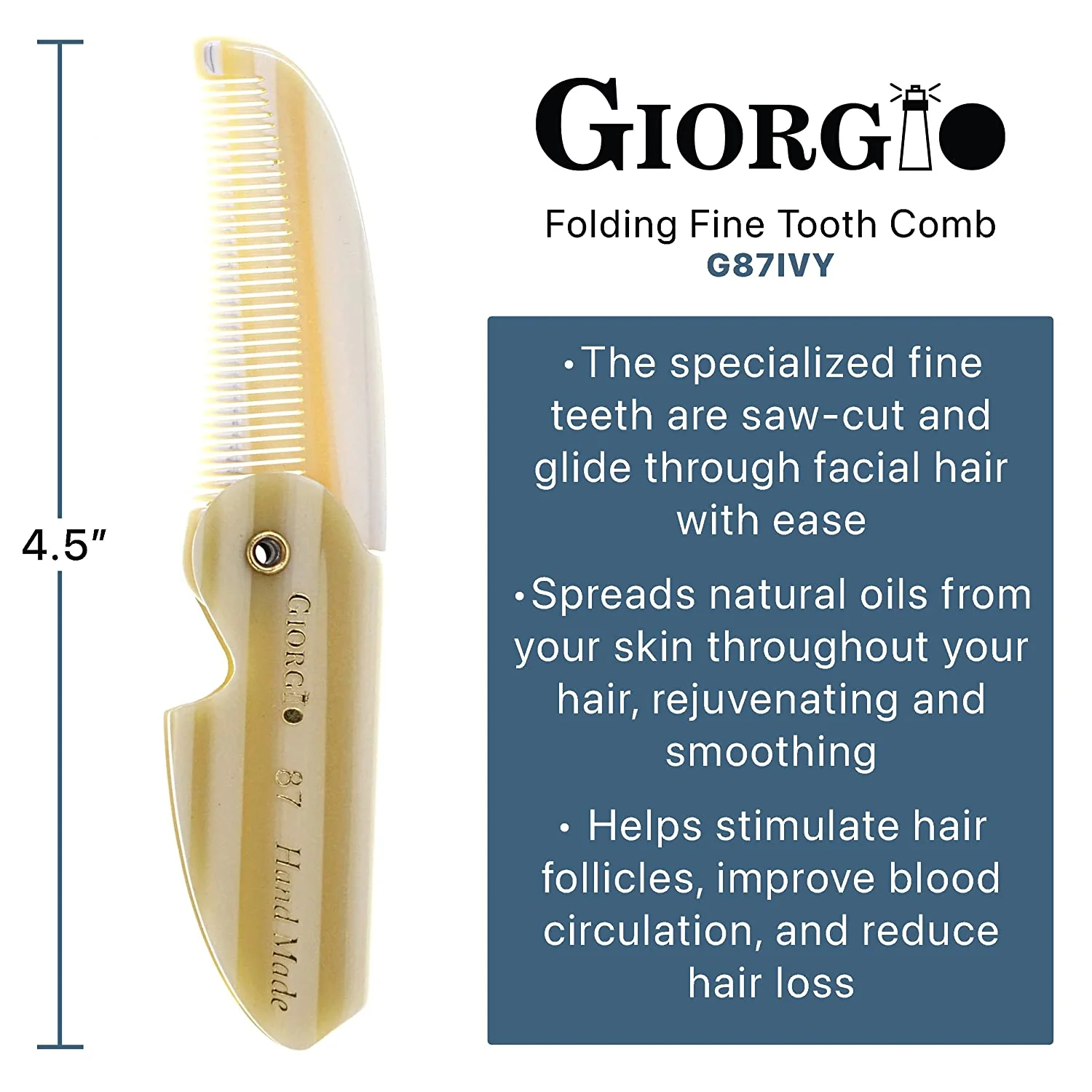 4.5" Handmade Fine Tooth Contoured Folding Pocket Comb - Image 7