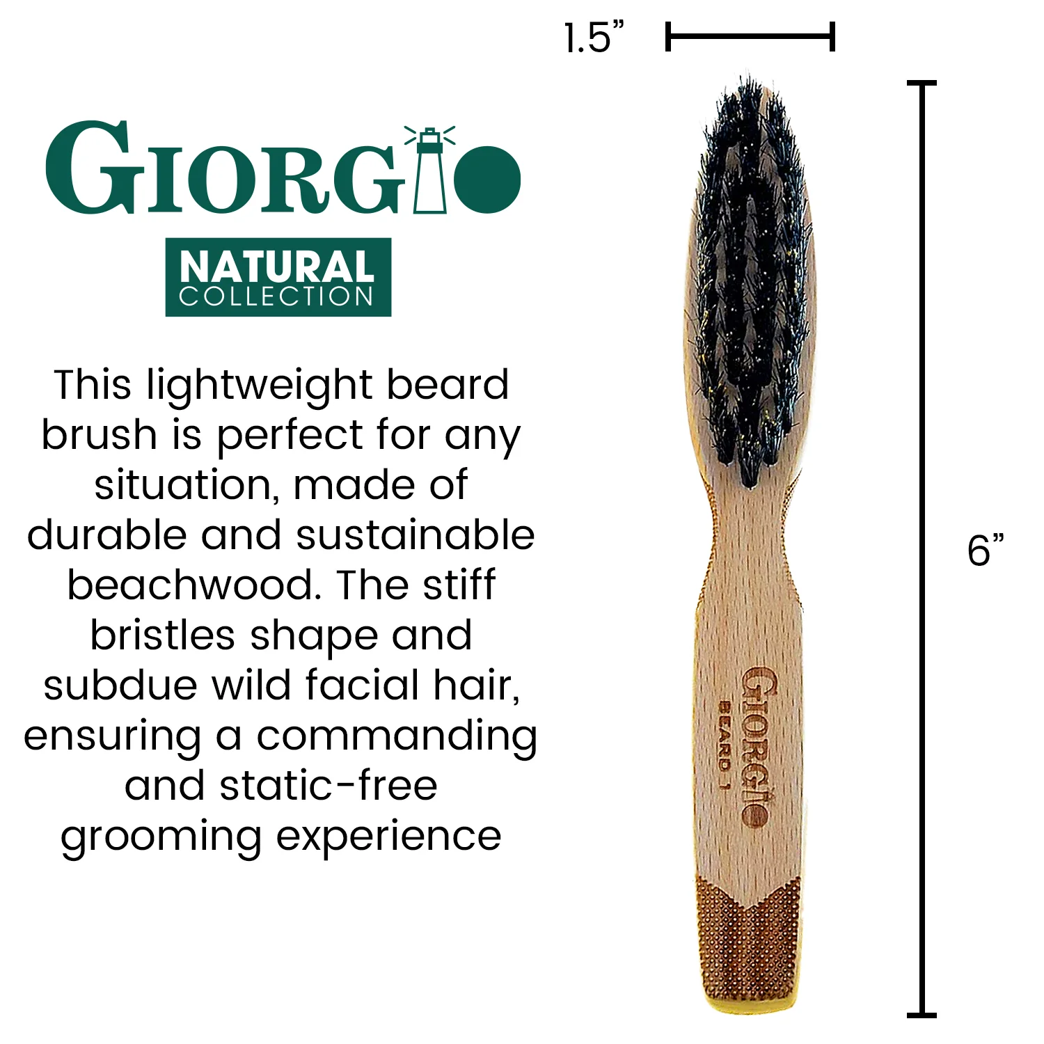Naturals 6" Boar Bristle Travel Size Beard Brush - Image 2
